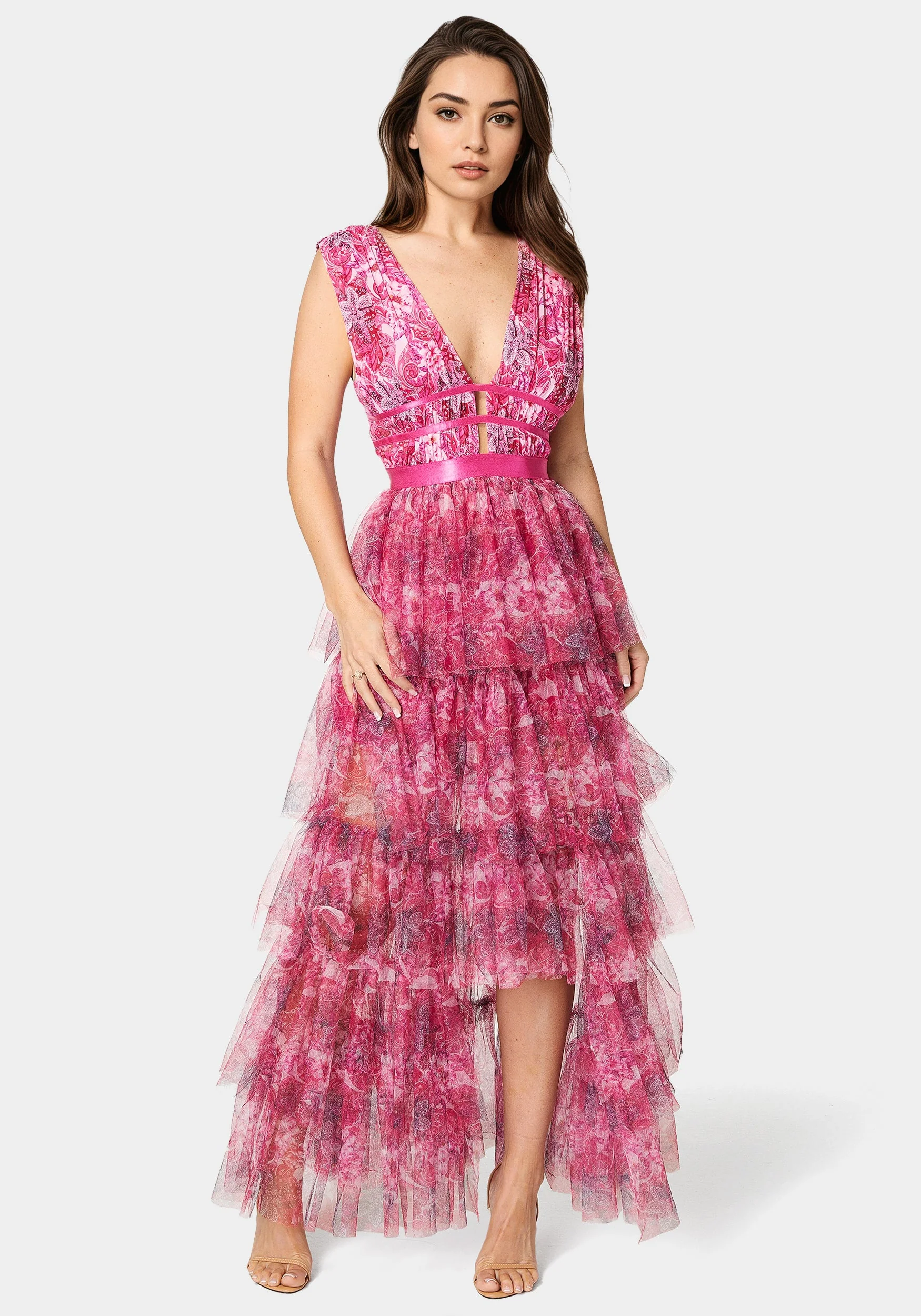 Tiered High Low Mesh Dress
