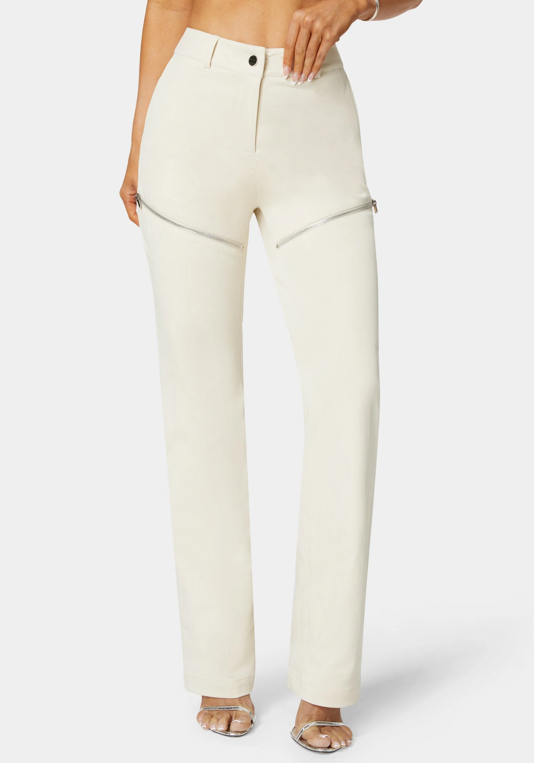Natural Waist Zipper Detail Mini Bootcut Pant
