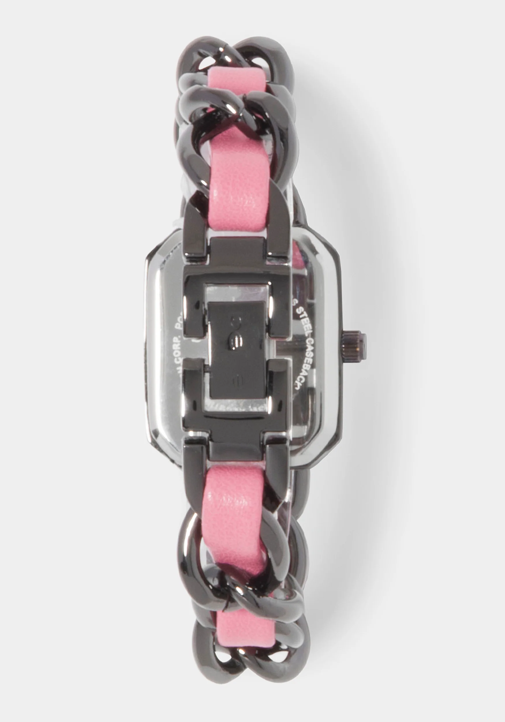 11529-pink-strap-and-gun-metal-chain-link-bracelet-watch-4.webp Pink Strap and Gun Metal Chain Link Bracelet Watch