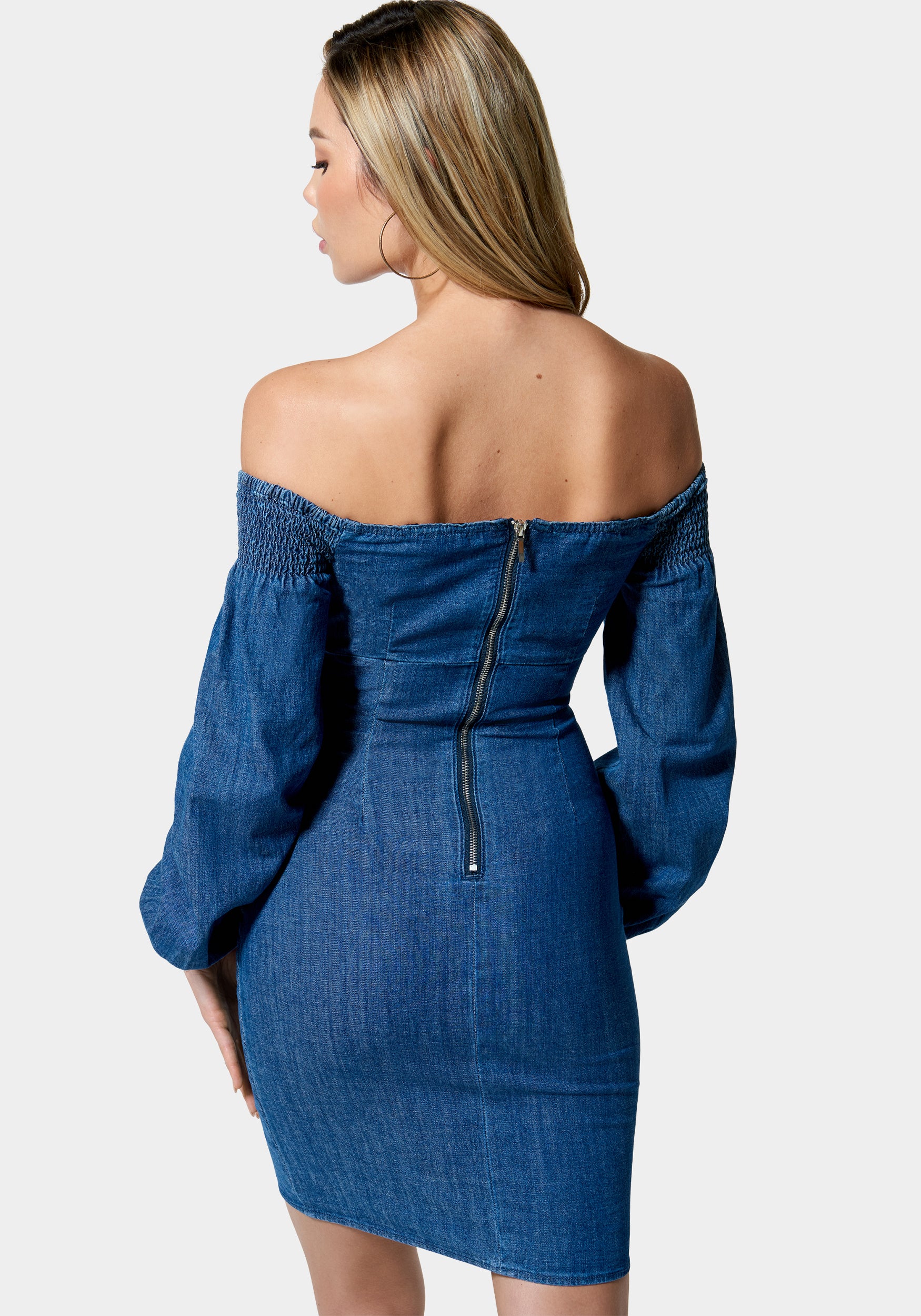 1163-denim-cold-shoulder-button-detail-dress-3.jpg Denim Cold Shoulder Button Detail Dress