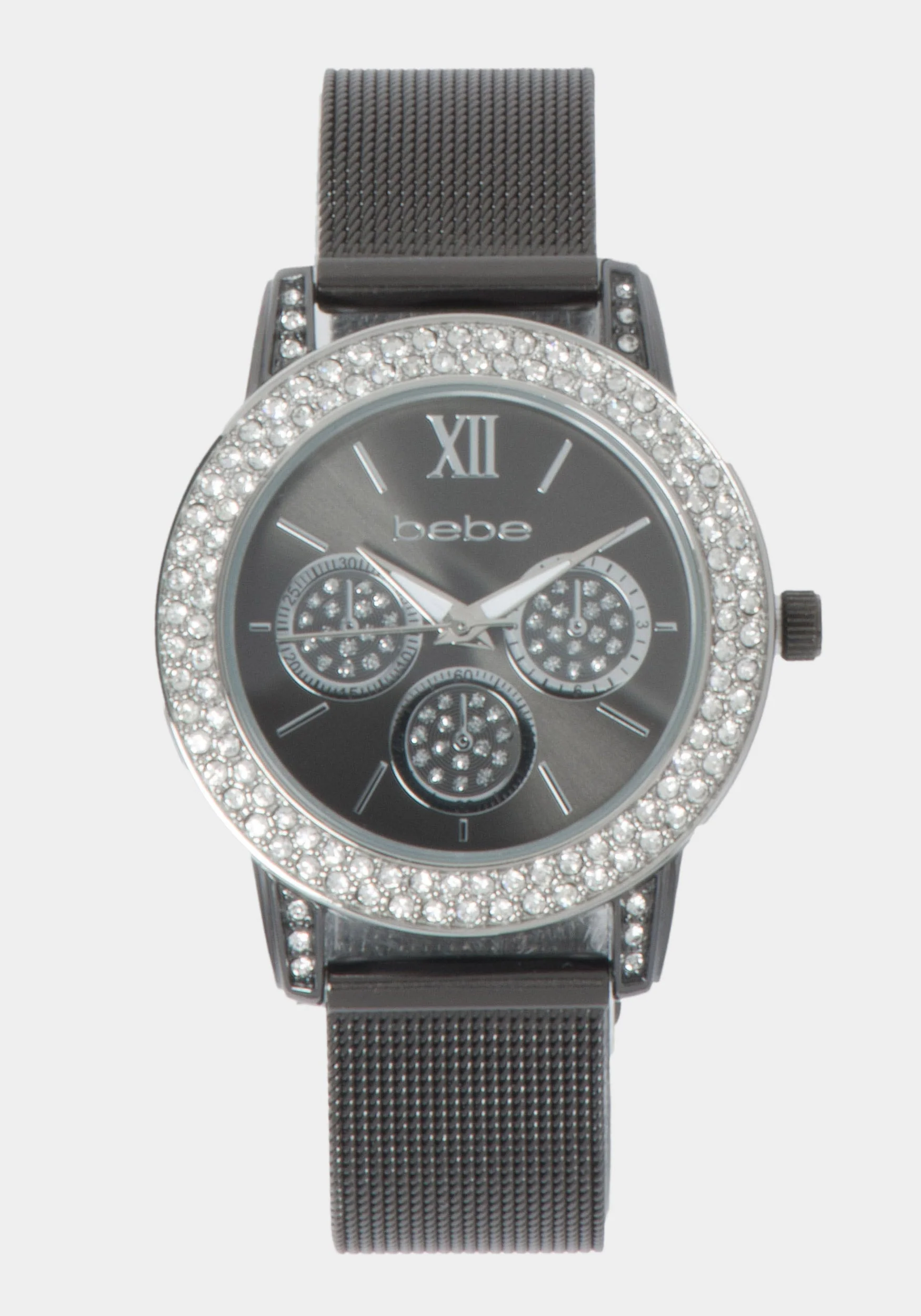 11842-glossy-gun-metal-dial-crystal-bezel-watch-1.webp Glossy Gun Metal Dial Crystal Bezel Watch