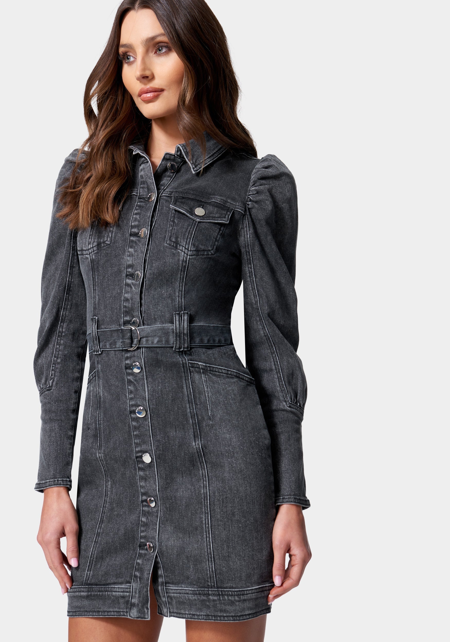 1199-puff-sleeve-button-down-denim-dress-2.jpg Puff Sleeve Button Down Denim Dress