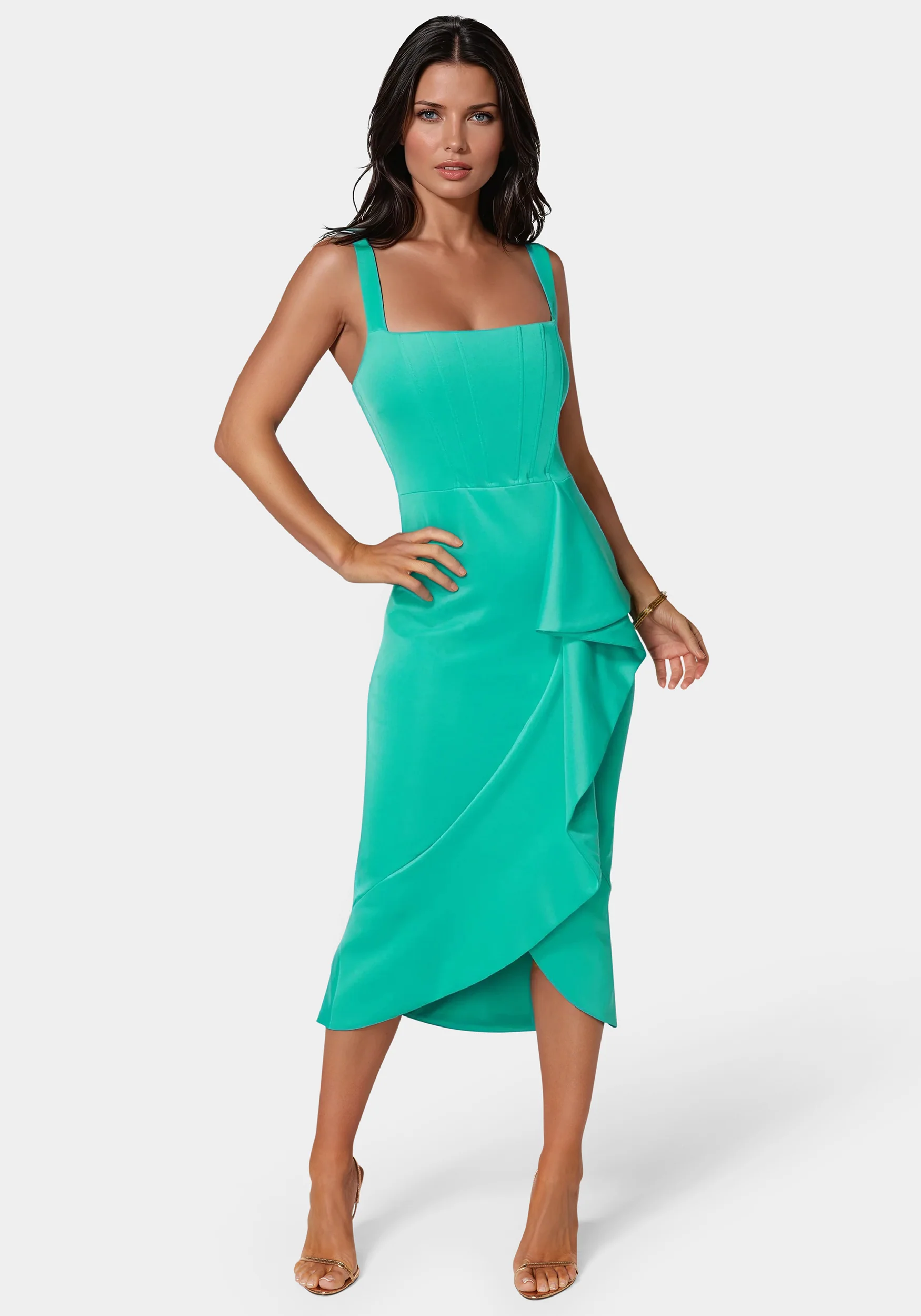 12327-scuba-bustier-ruffle-wrap-dress-1.webp Scuba Bustier Ruffle Wrap Dress