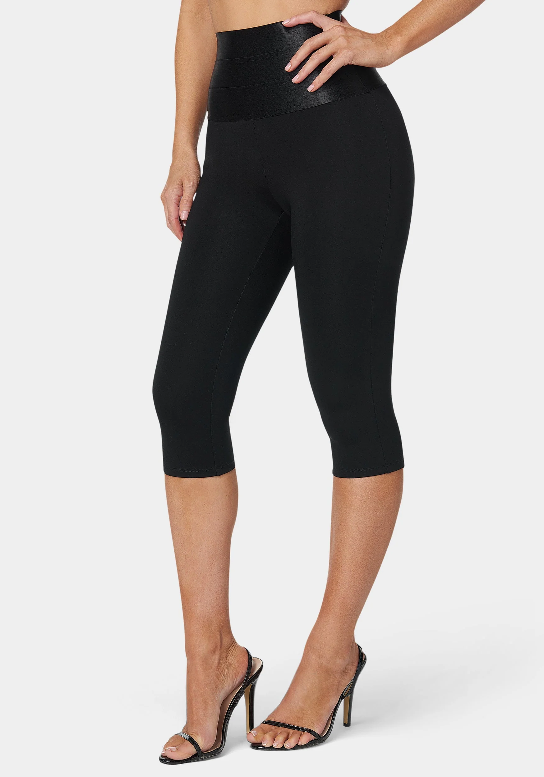 High Waist Satin Elastic Capri Legging