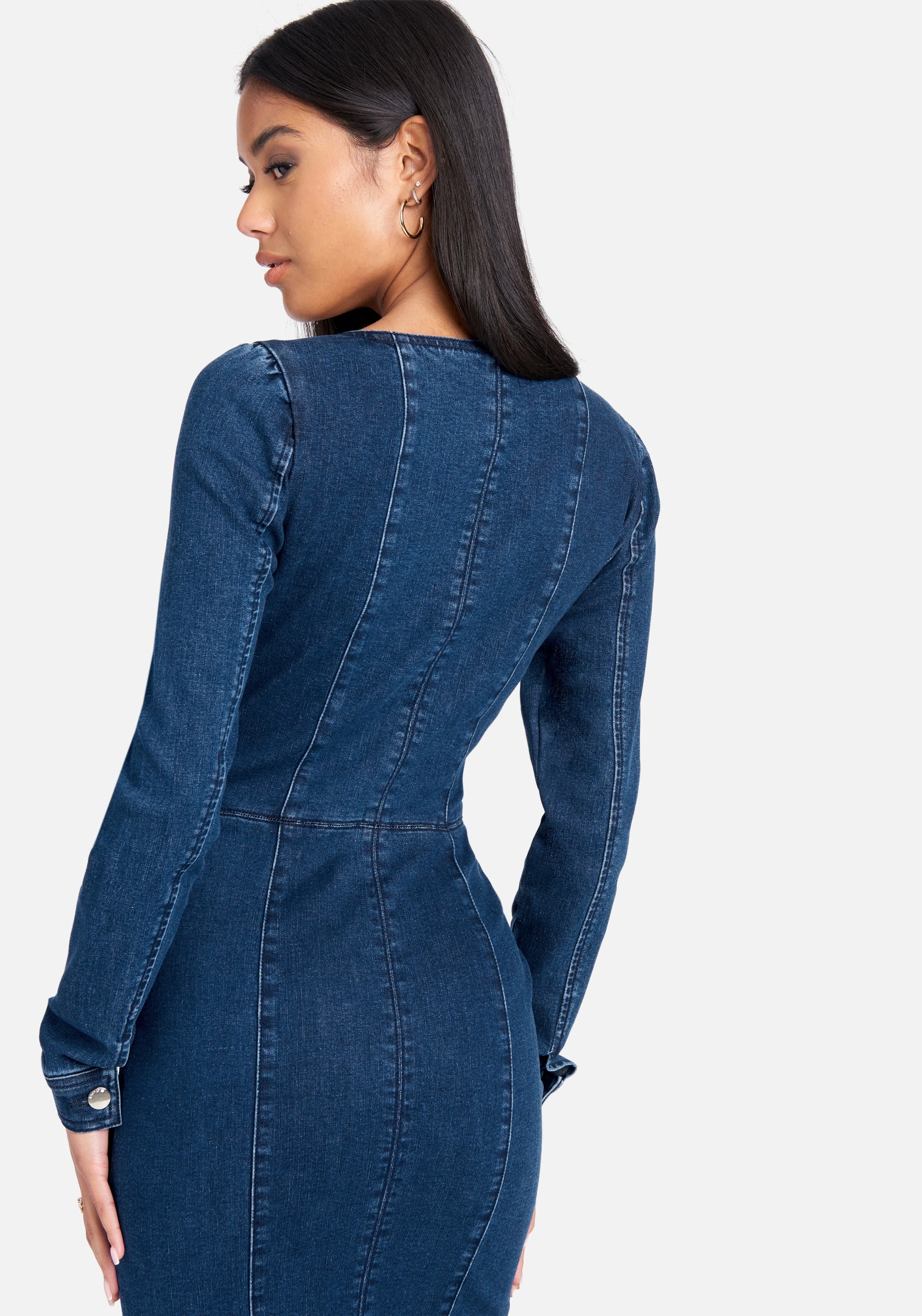 1790-long-sleeve-zip-front-bustier-denim-dress-4.jpg Long Sleeve Zip Front Bustier Denim Dress