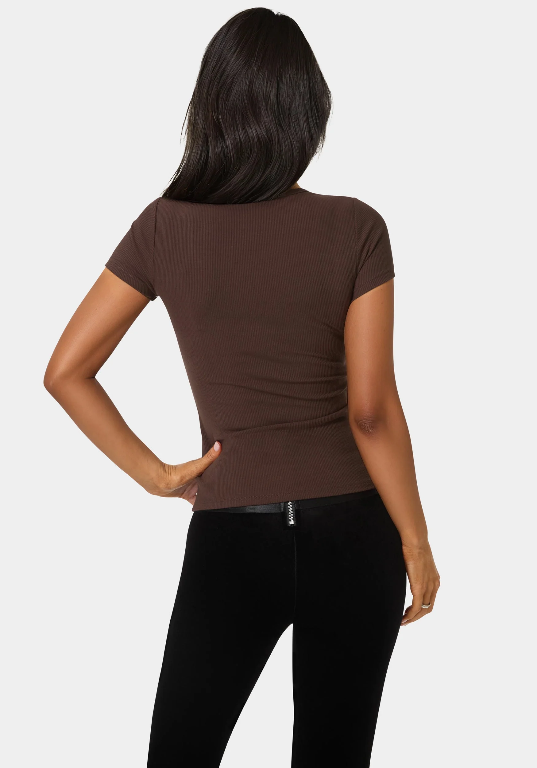 203-bebe-logo-short-sleeve-round-neck-rib-top-3.webp Bebe Logo Short Sleeve Round Neck Rib Top