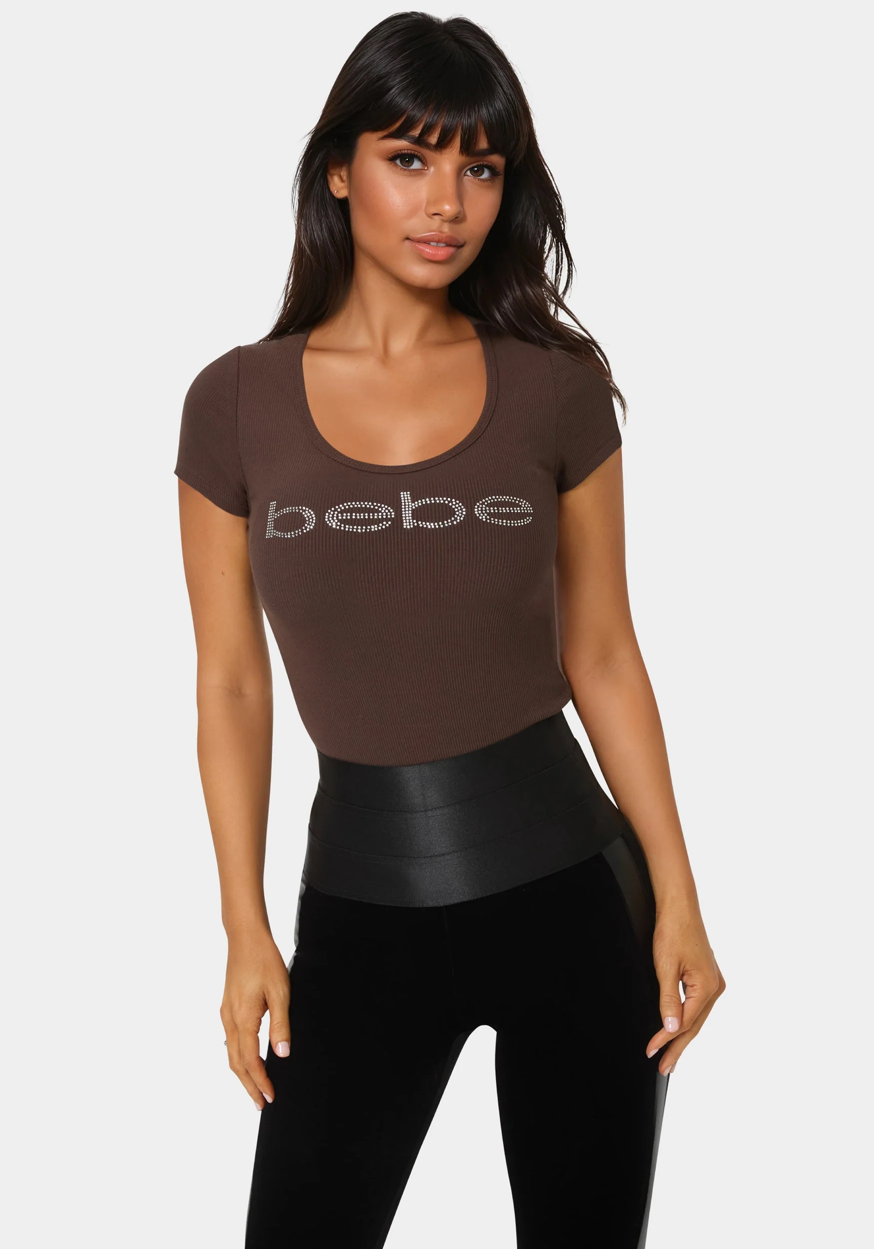 203-bebe-logo-short-sleeve-round-neck-rib-top-4.webp Bebe Logo Short Sleeve Round Neck Rib Top