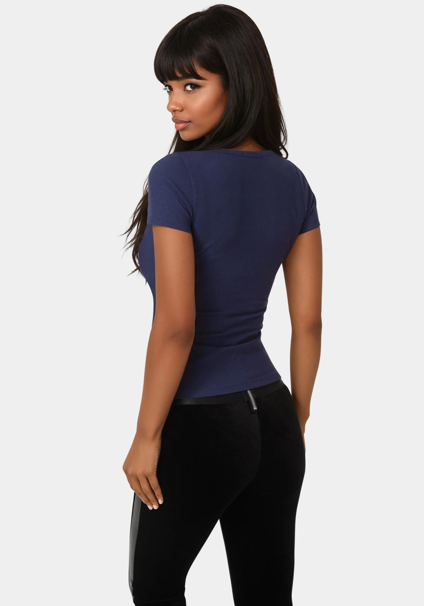 209-bebe-logo-short-sleeve-round-neck-rib-top-3.webp Bebe Logo Short Sleeve Round Neck Rib Top