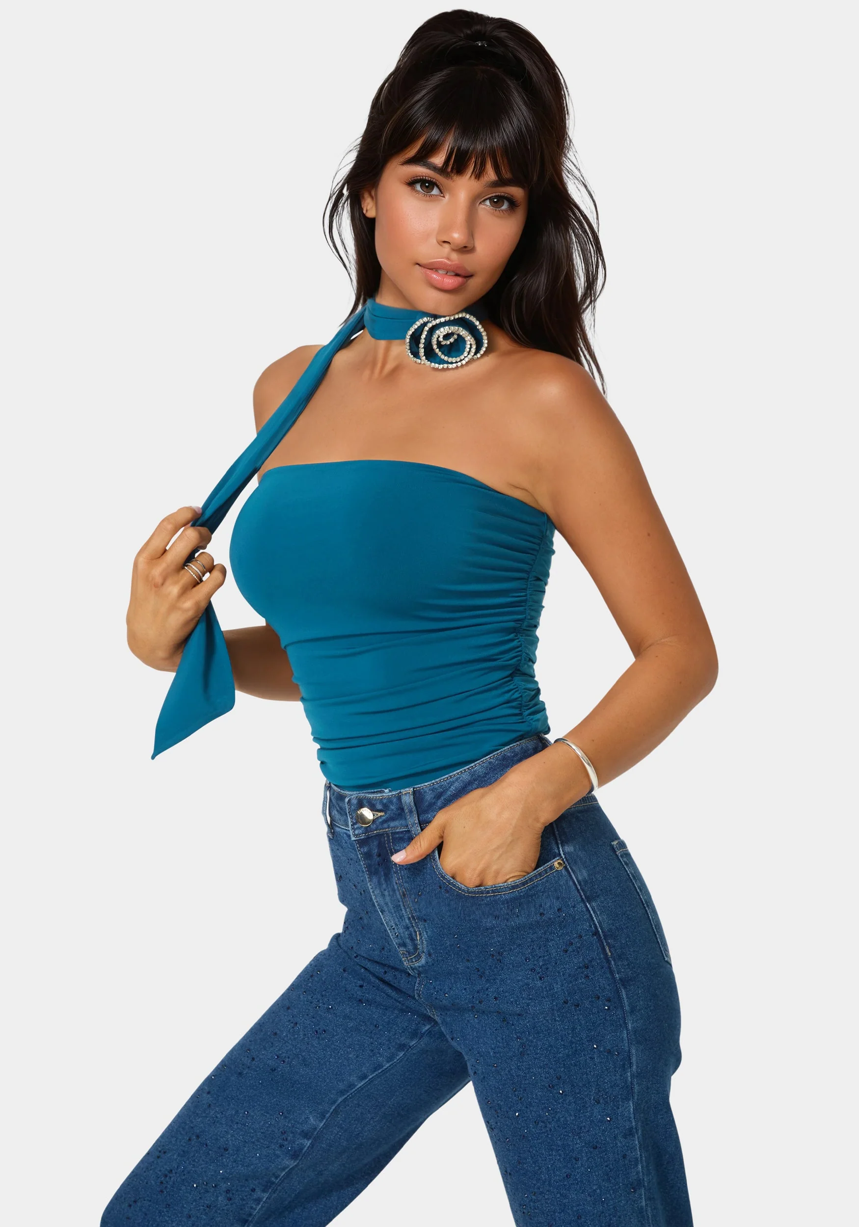 Jewel Rosette Scarf Top