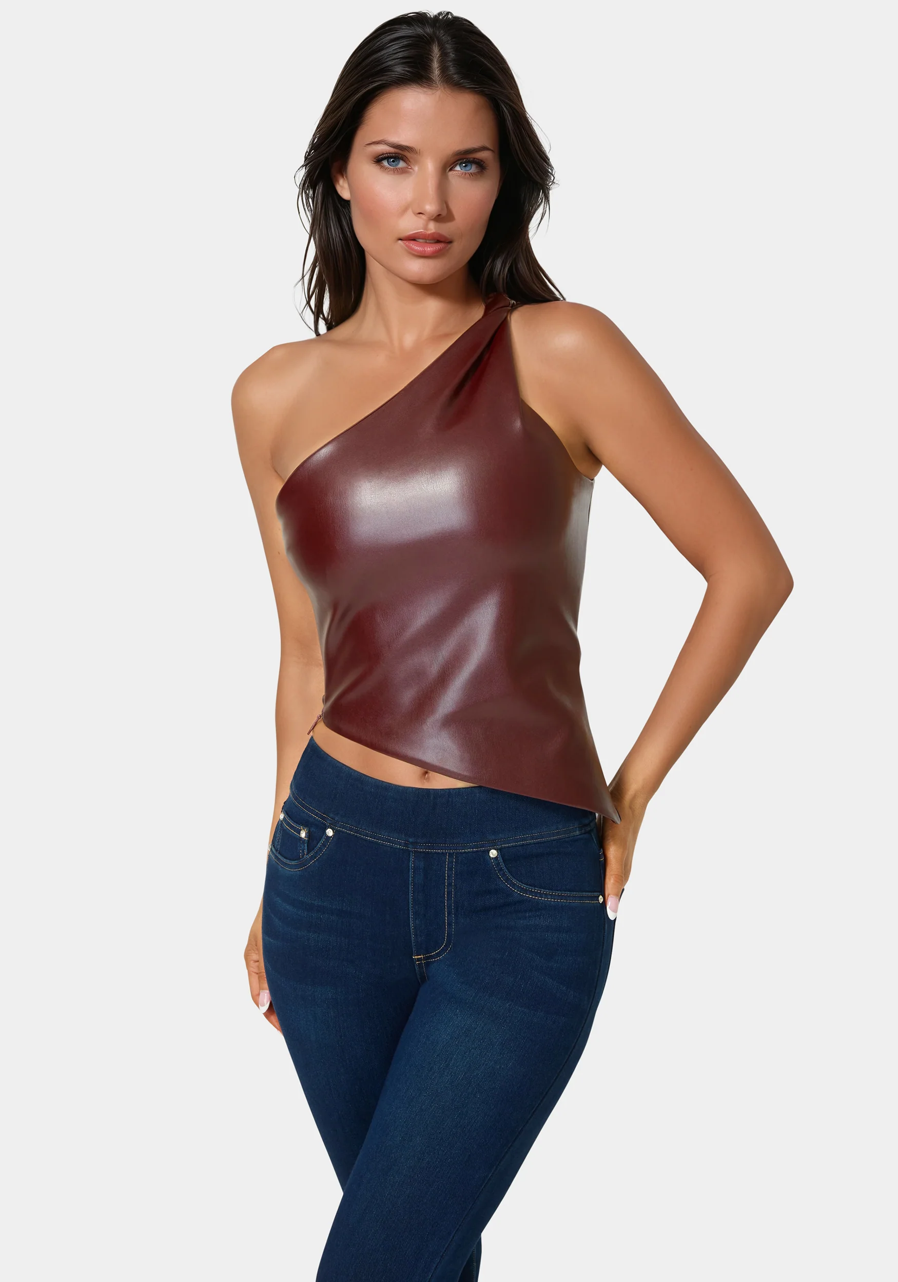 Vegan Leather One Shoulder Top