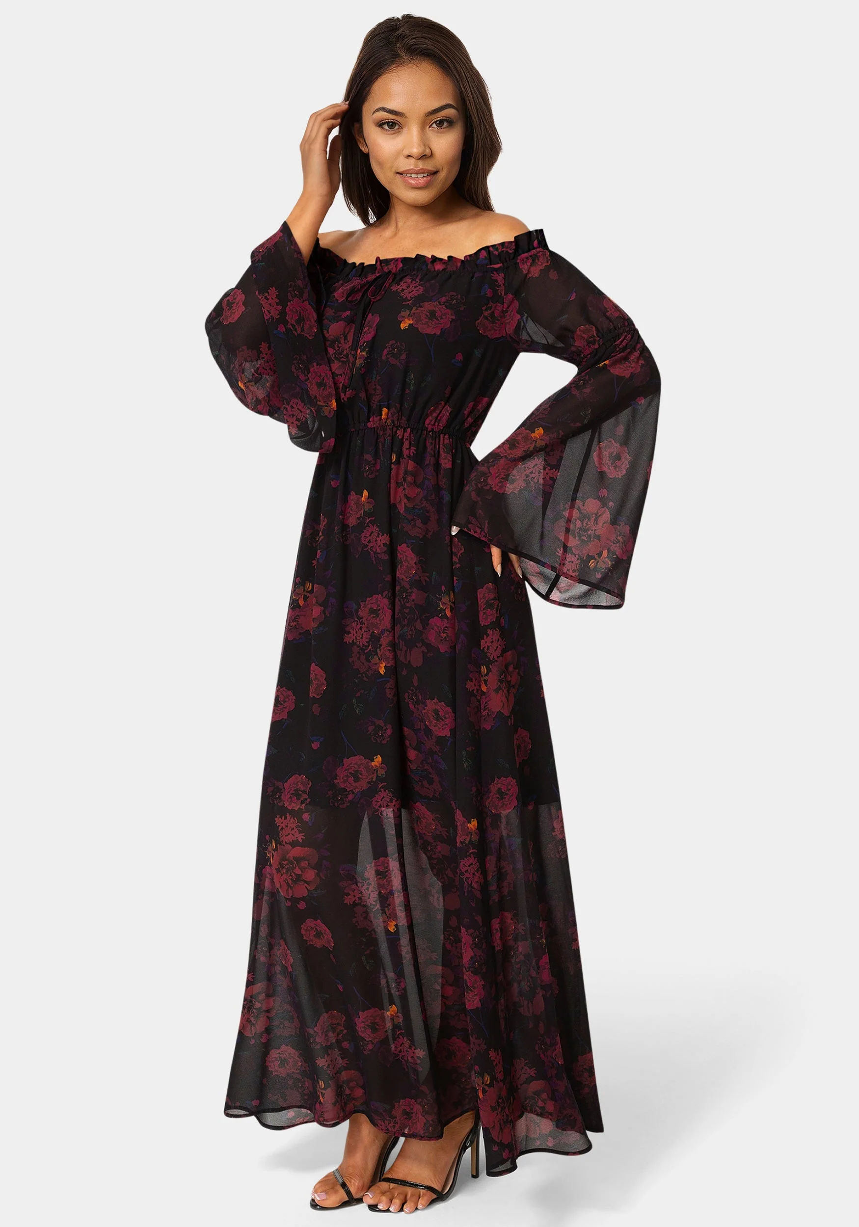 Off the Shoulder Bell Sleeve Maxi Dress