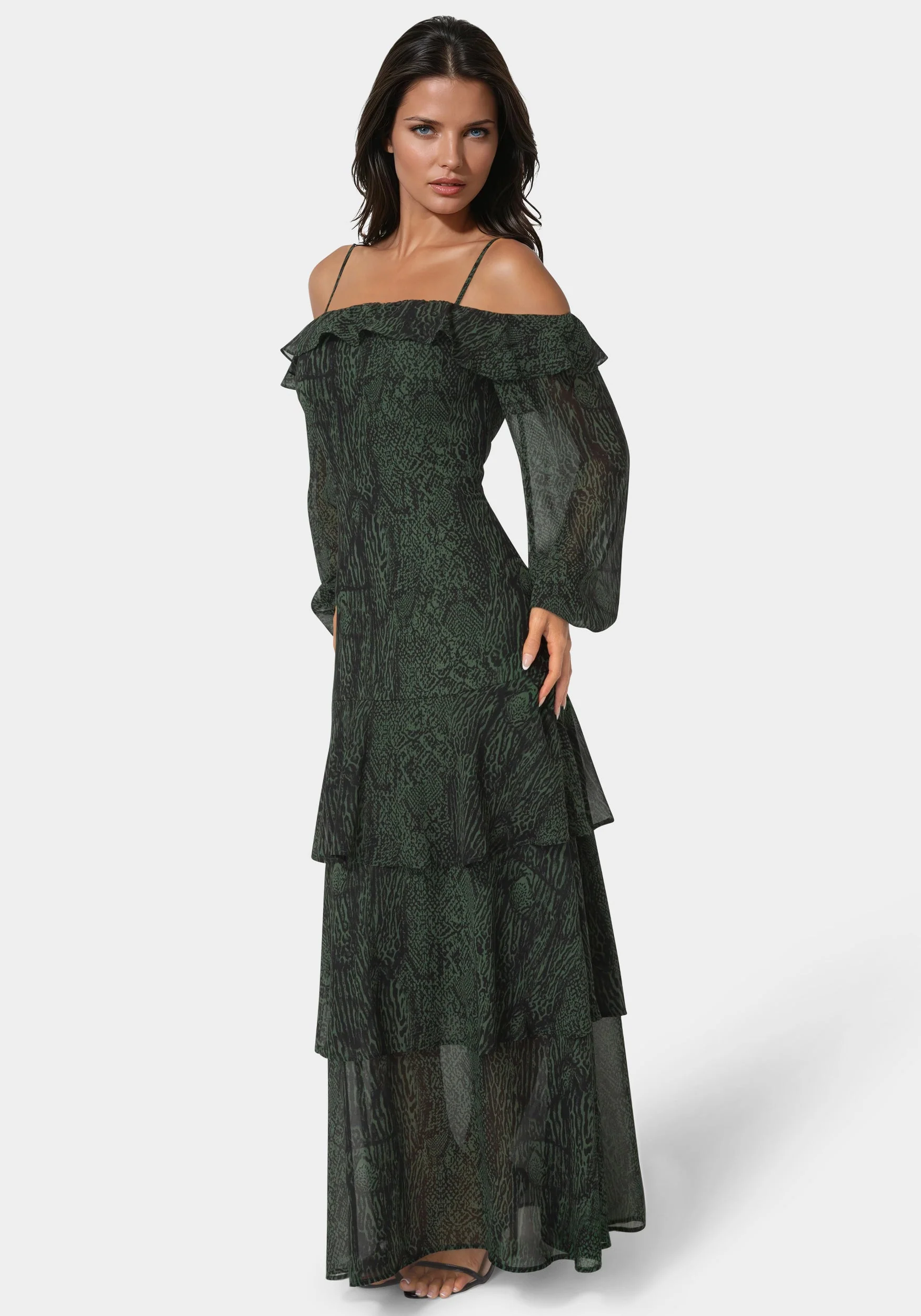 Long Sleeve Off the Shoulder Tiered Maxi Dress