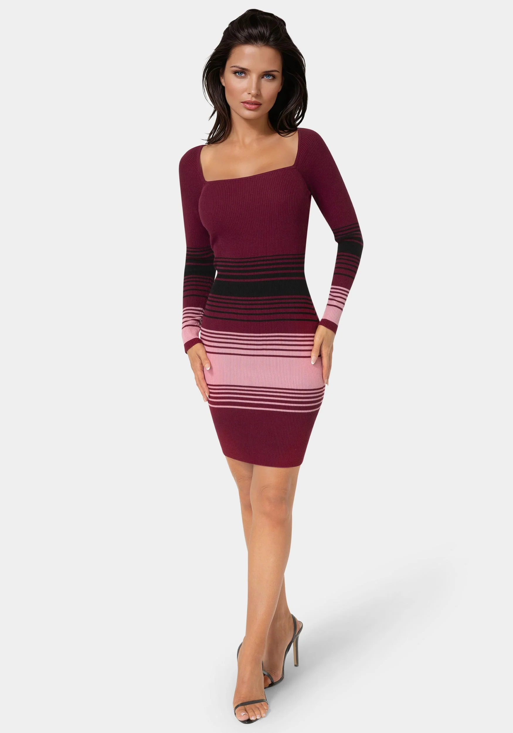 Stripe Rib Sweater Midi Dress
