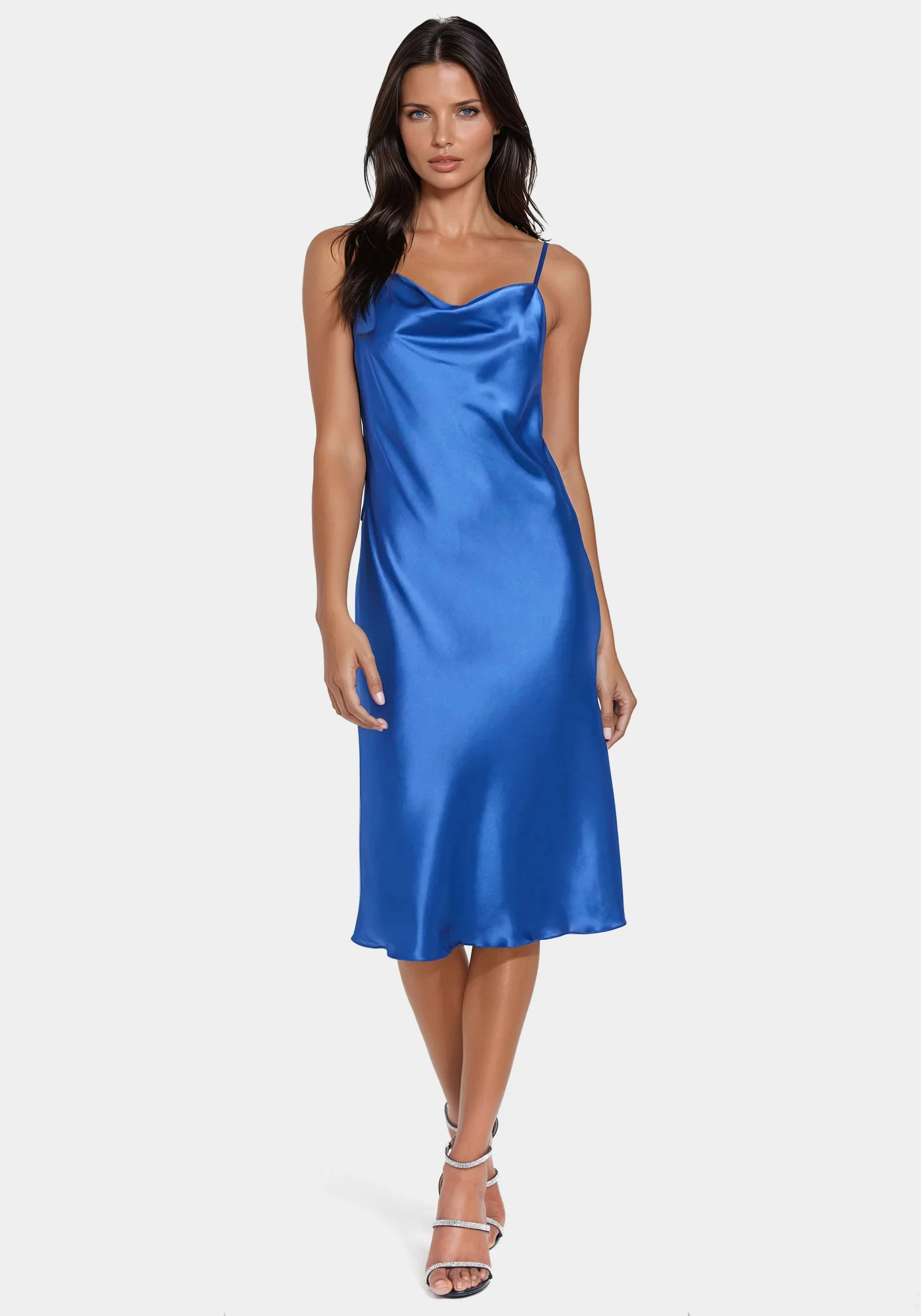 Satin Cowl Neck Slip Midi Dress