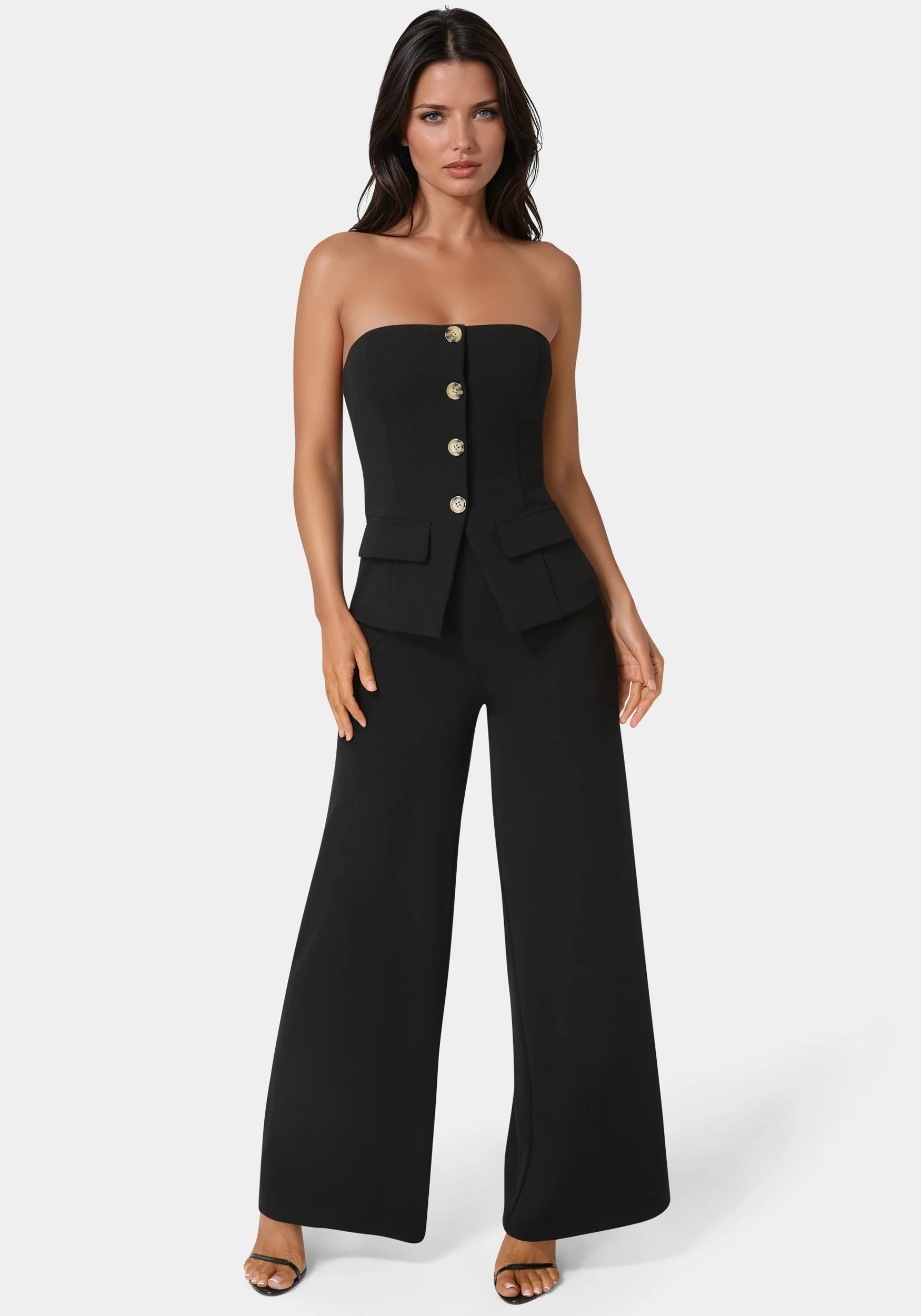 Strapless Tailored Vest Wide Leg Jumpsuit