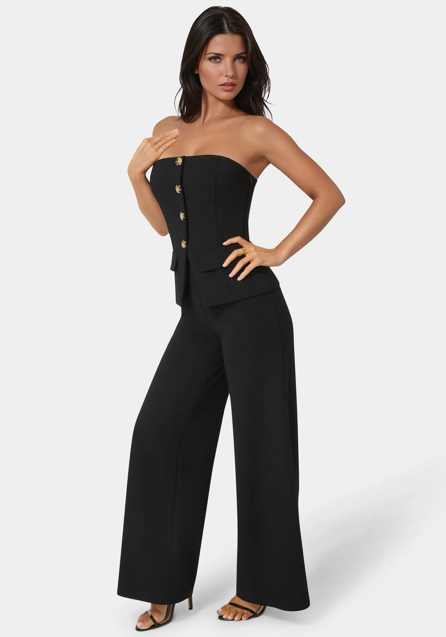 Strapless Tailored Vest Wide Leg Jumpsuit