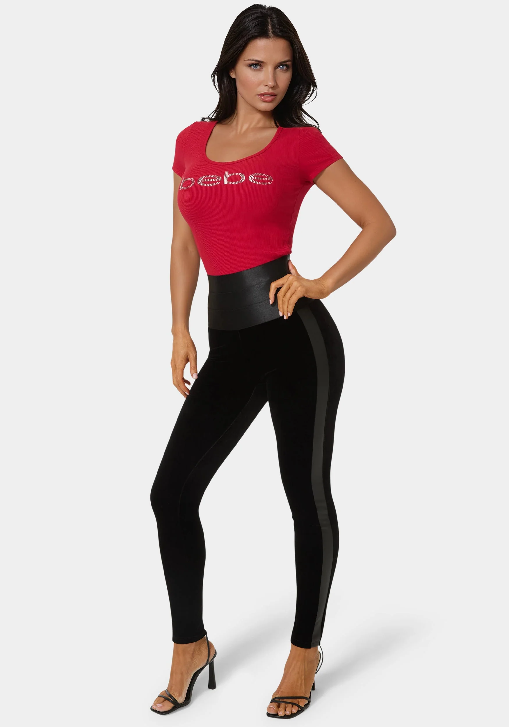 High Waist Elastic Waistband Velour Legging