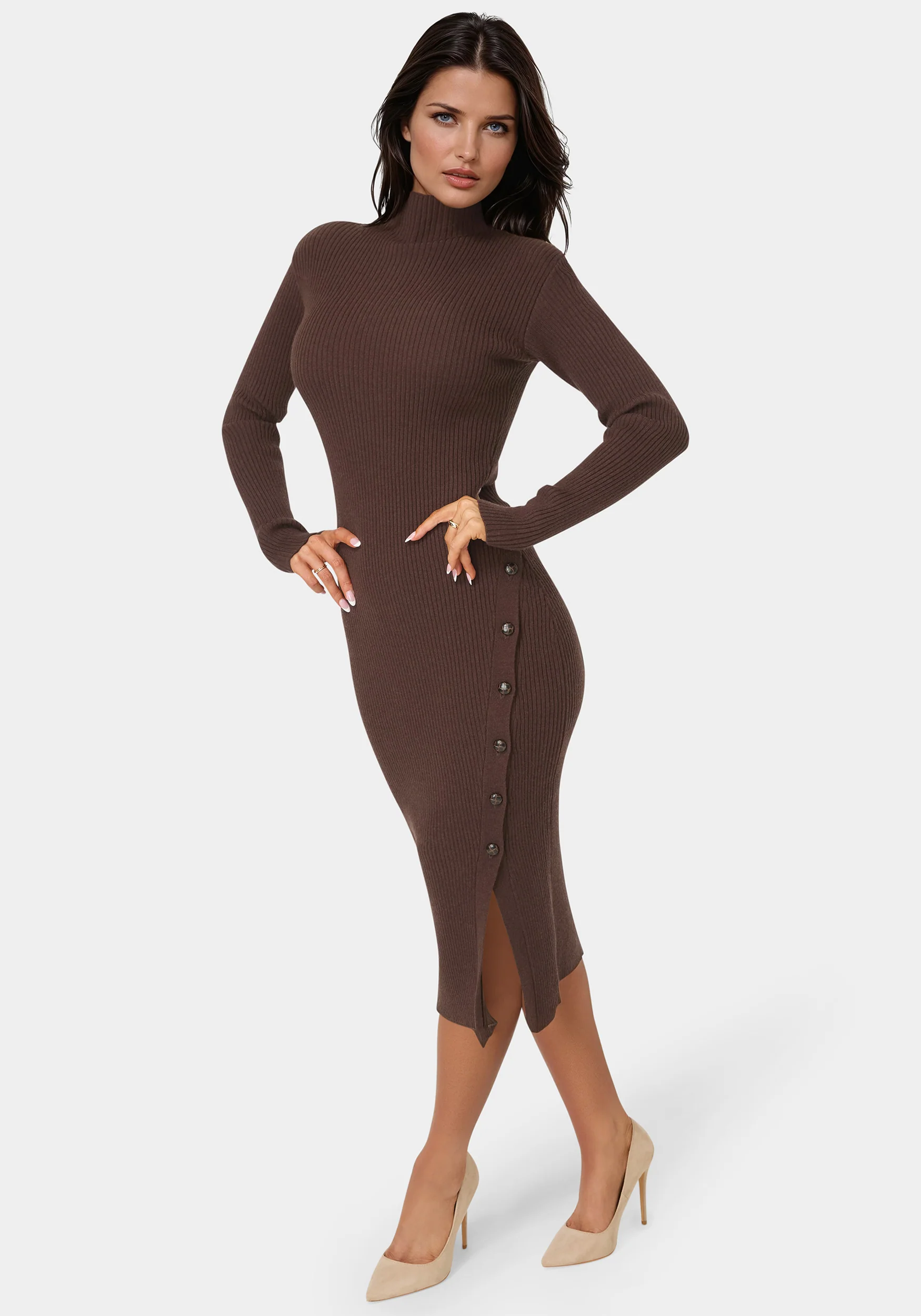 Long Sleeve Mock Neck Sweater Midi Dress