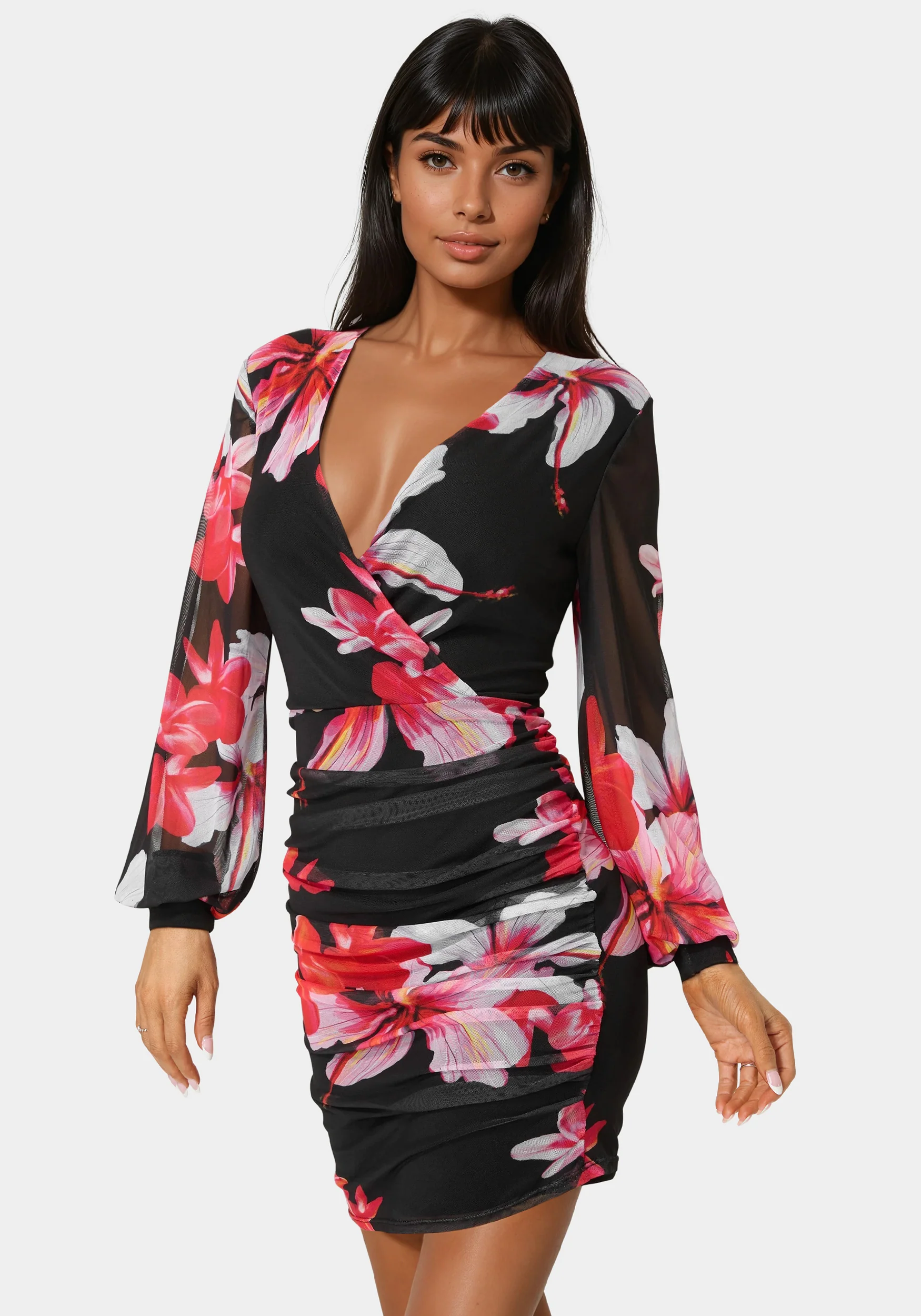 3586-long-sleeve-ruched-mesh-mini-dress-2.webp Long Sleeve Ruched Mesh Mini Dress
