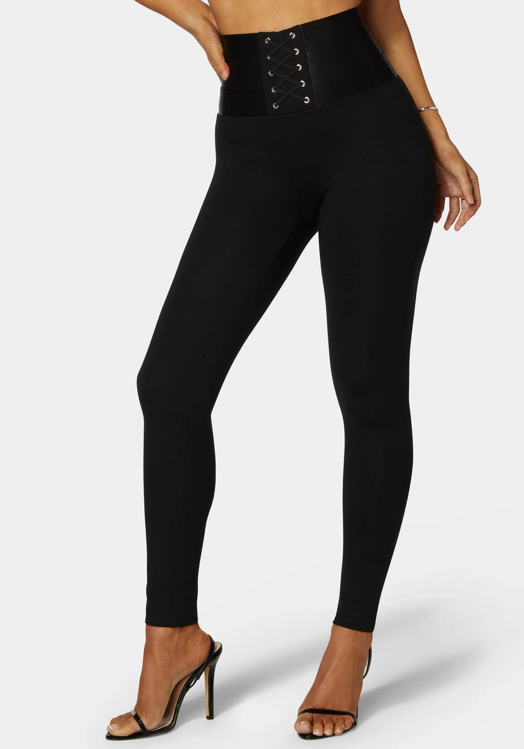 High Waisted Elastic Waistband Lace Up Legging