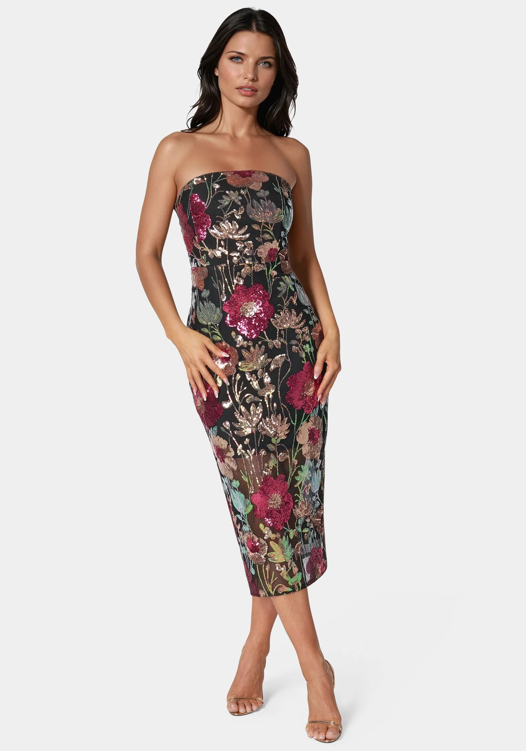 Strapless Sequin Midi Dress