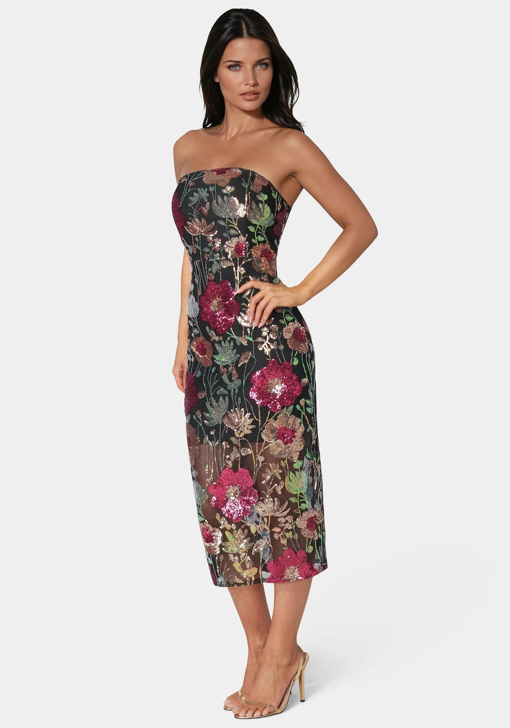 Strapless Sequin Midi Dress