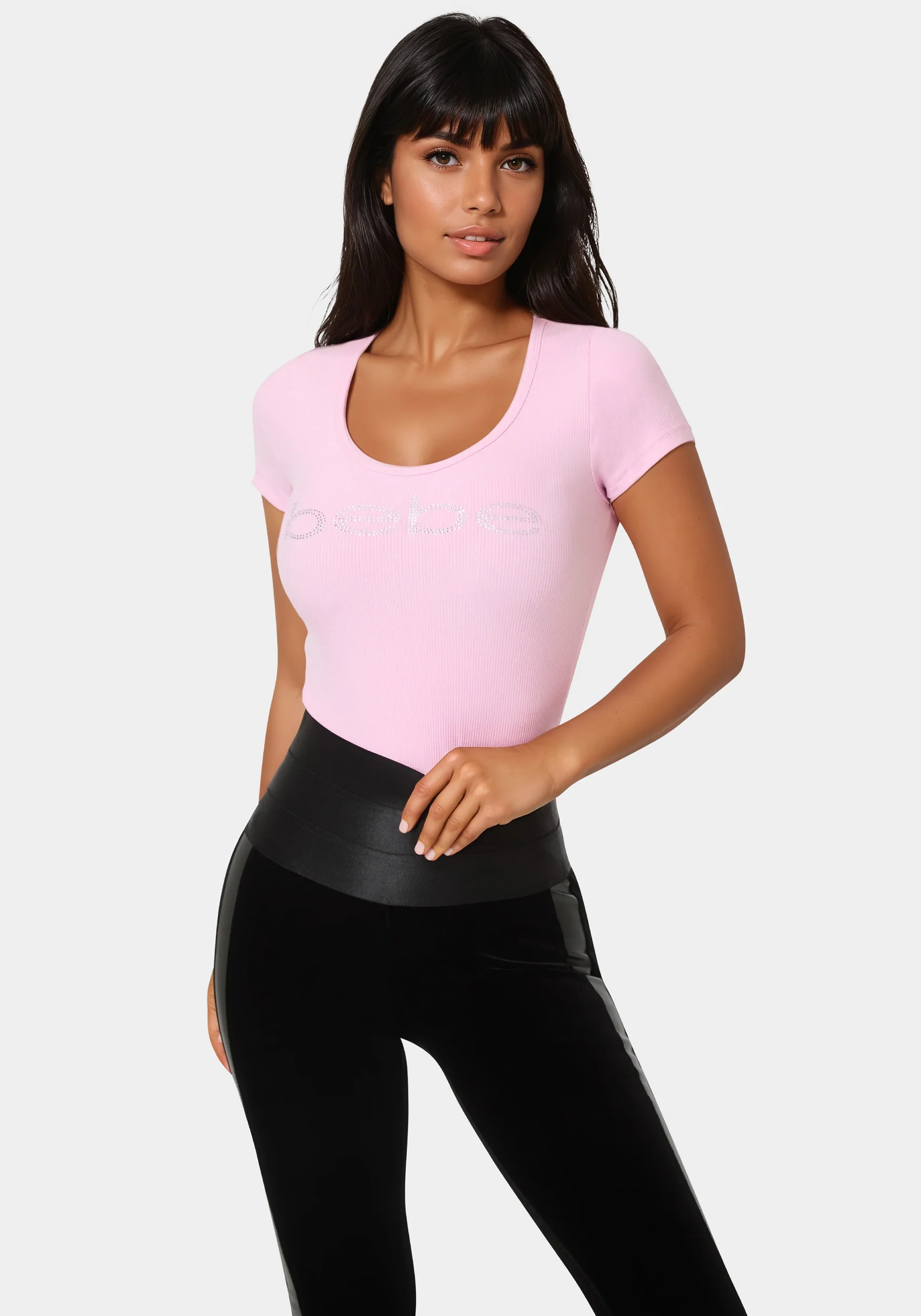 3752-bebe-logo-short-sleeve-round-neck-rib-top-4.webp Bebe Logo Short Sleeve Round Neck Rib Top