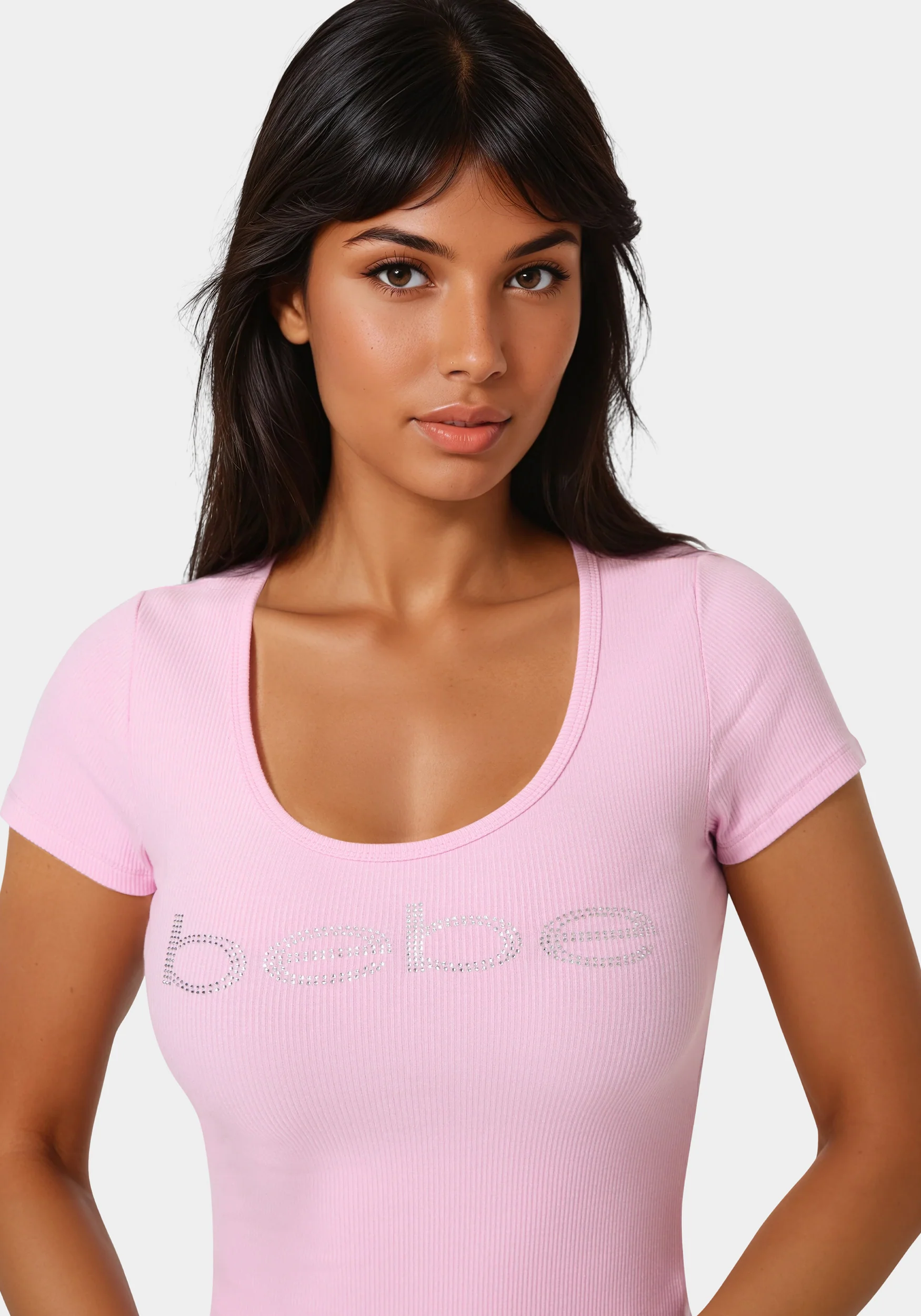 3752-bebe-logo-short-sleeve-round-neck-rib-top-5.webp Bebe Logo Short Sleeve Round Neck Rib Top