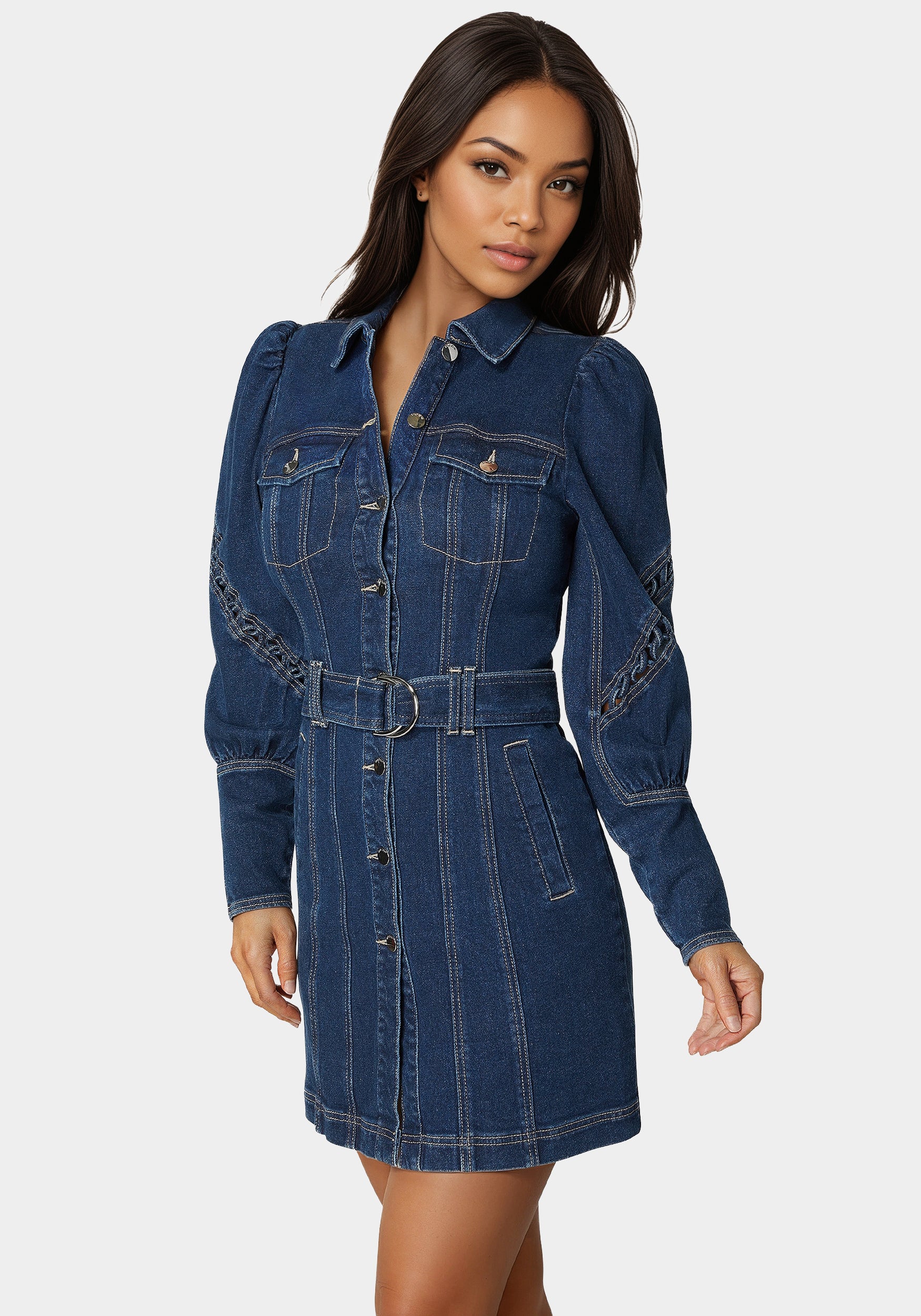 3965-sleeve-detail-front-button-denim-dress-2.jpg Sleeve Detail Front Button Denim Dress