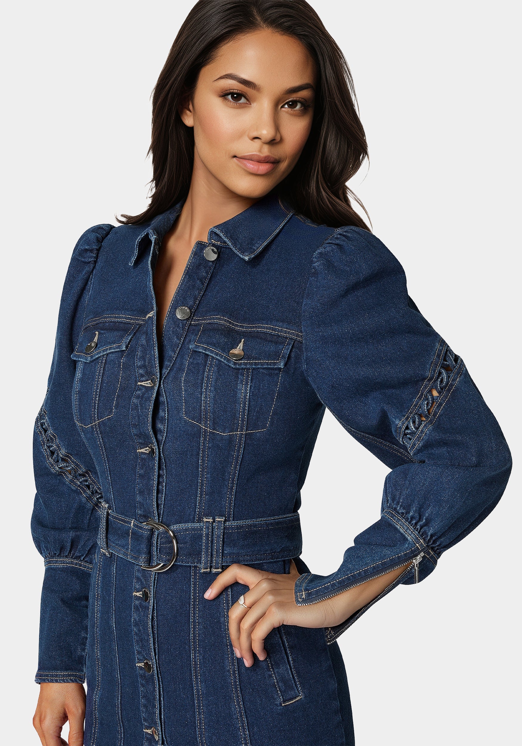 3965-sleeve-detail-front-button-denim-dress-3.jpg Sleeve Detail Front Button Denim Dress