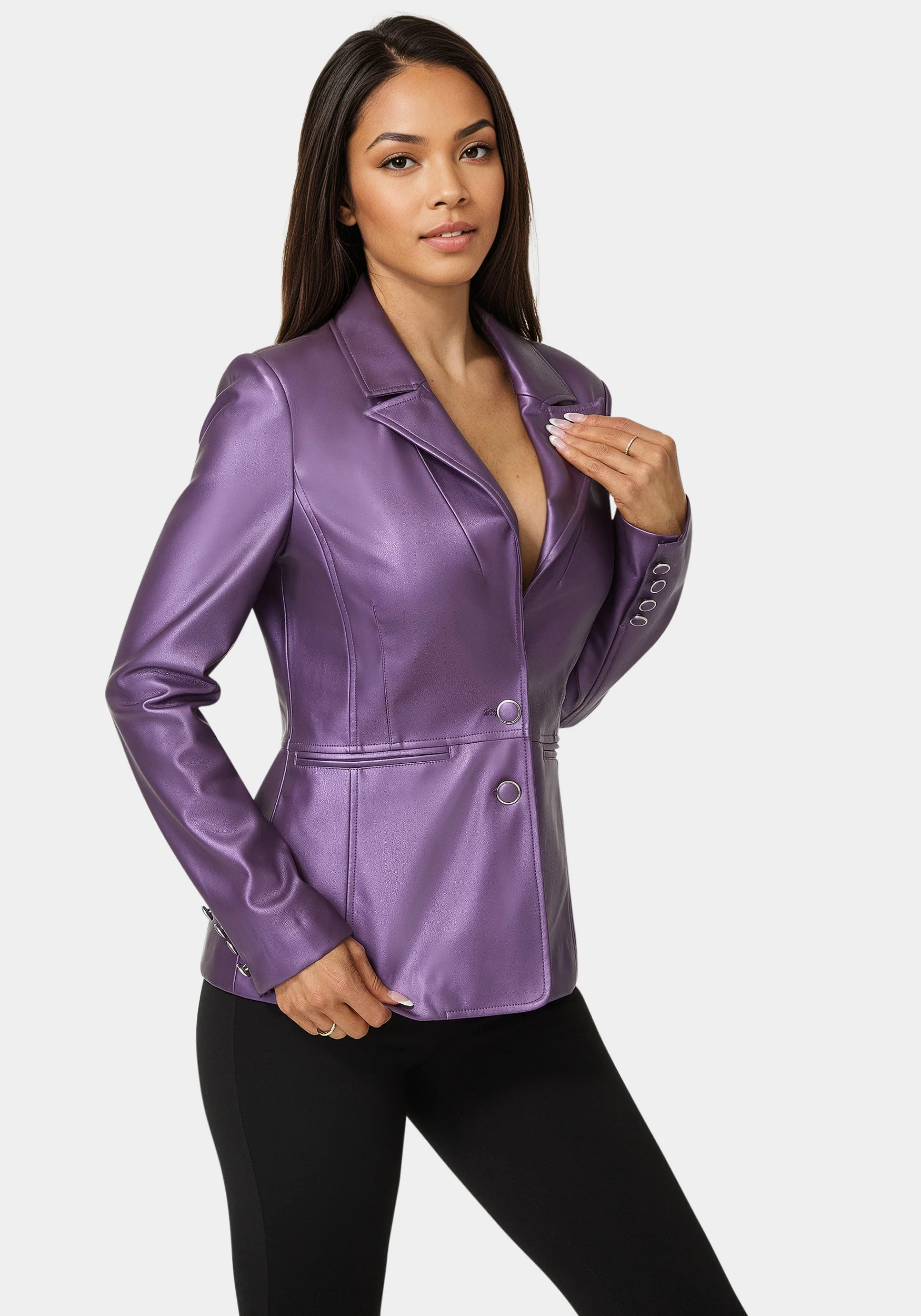 4094-tailored-metallic-vegan-leather-blazer-1.webp Tailored Metallic Vegan Leather Blazer
