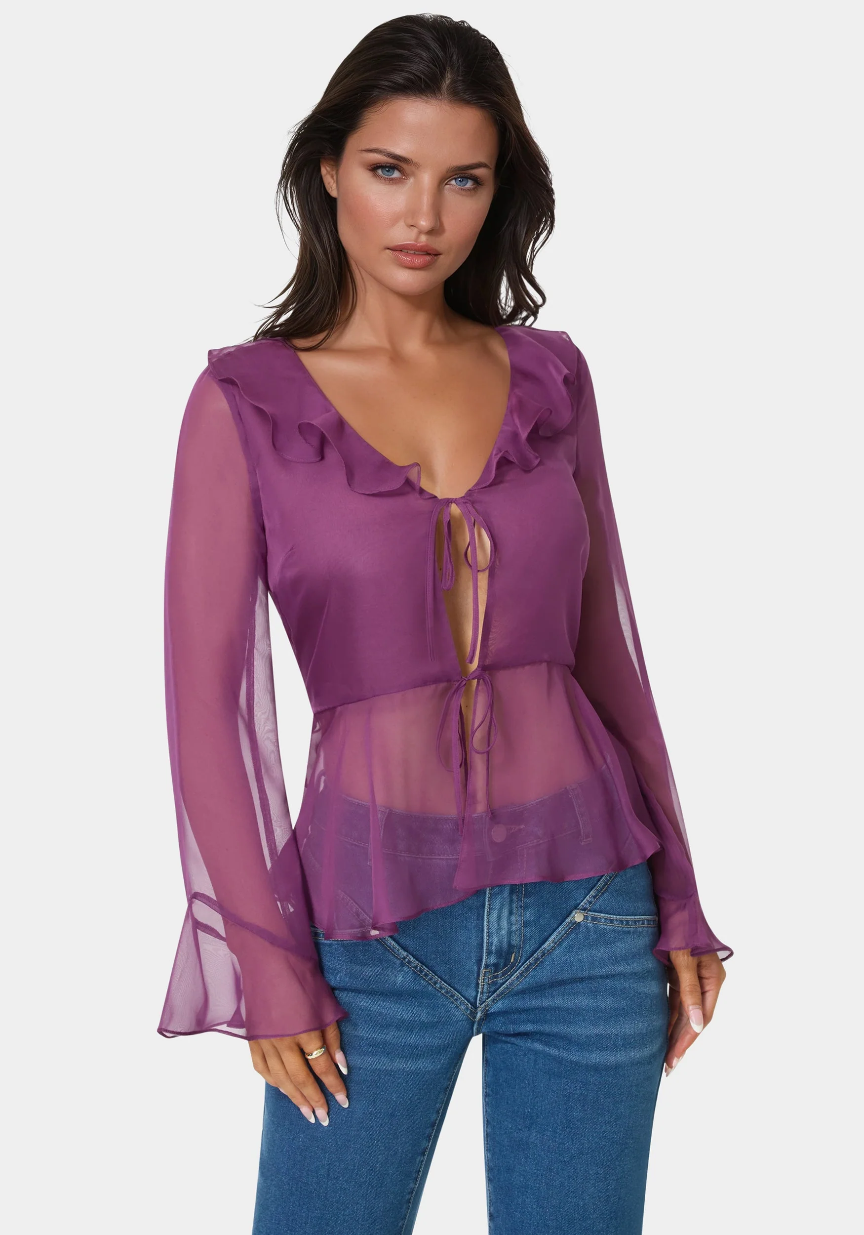 4169-chiffon-fit-flare-tie-front-blouse-1.webp Chiffon Fit & Flare Tie Front Blouse