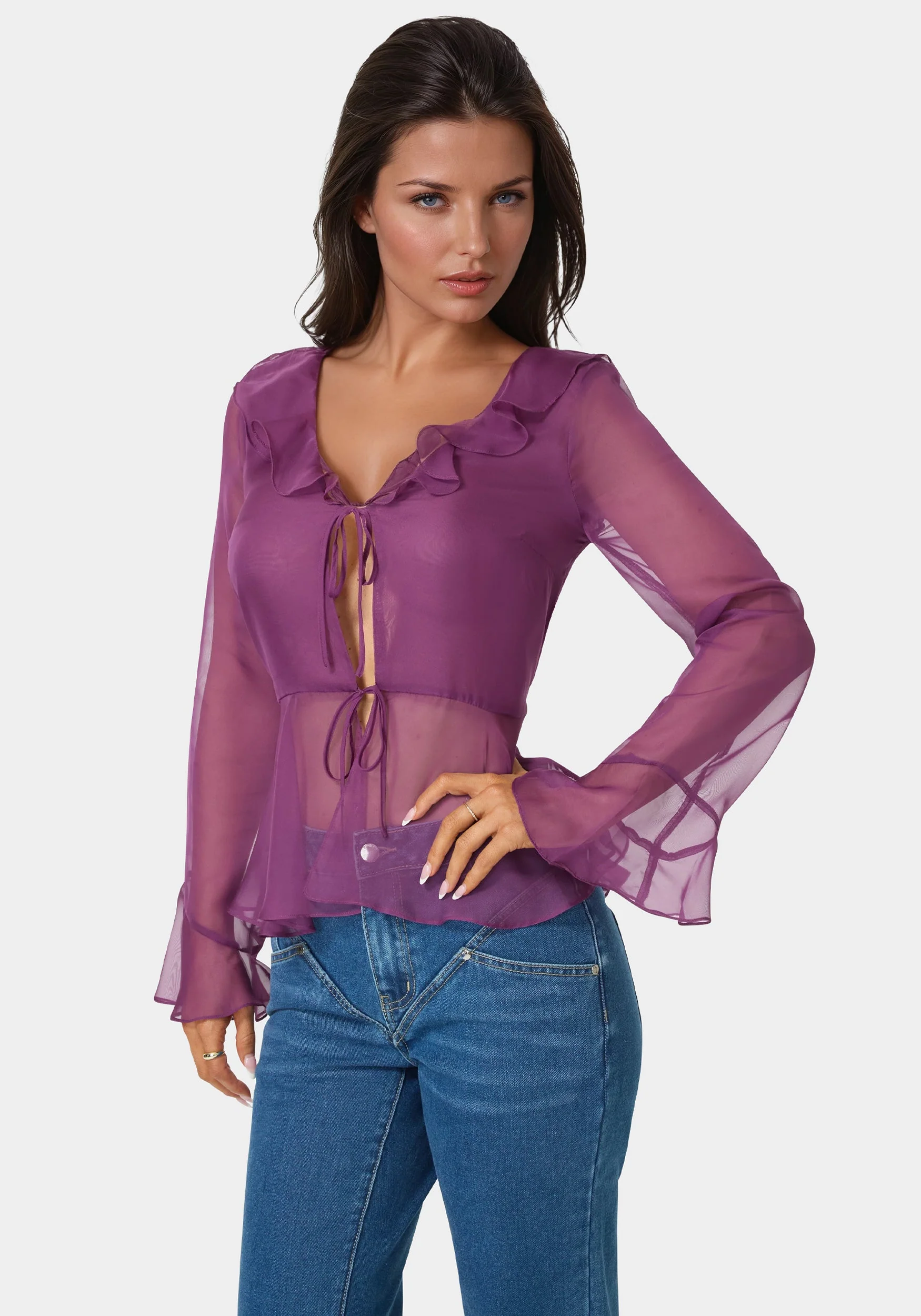 4169-chiffon-fit-flare-tie-front-blouse-2.webp Chiffon Fit & Flare Tie Front Blouse