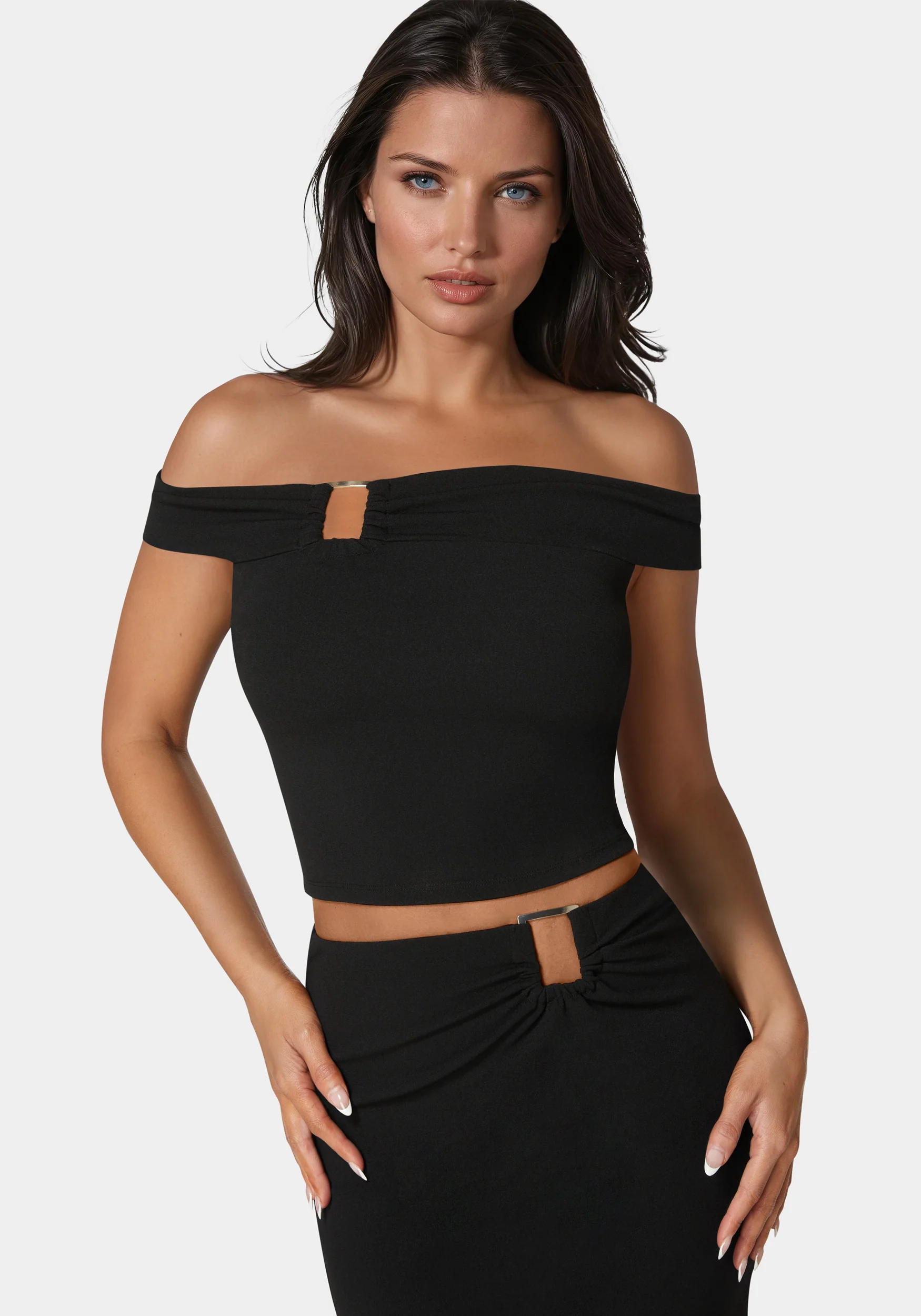 4350-off-shoulder-metal-trim-top-and-skirt-1.webp Off Shoulder Metal Trim Top And Skirt