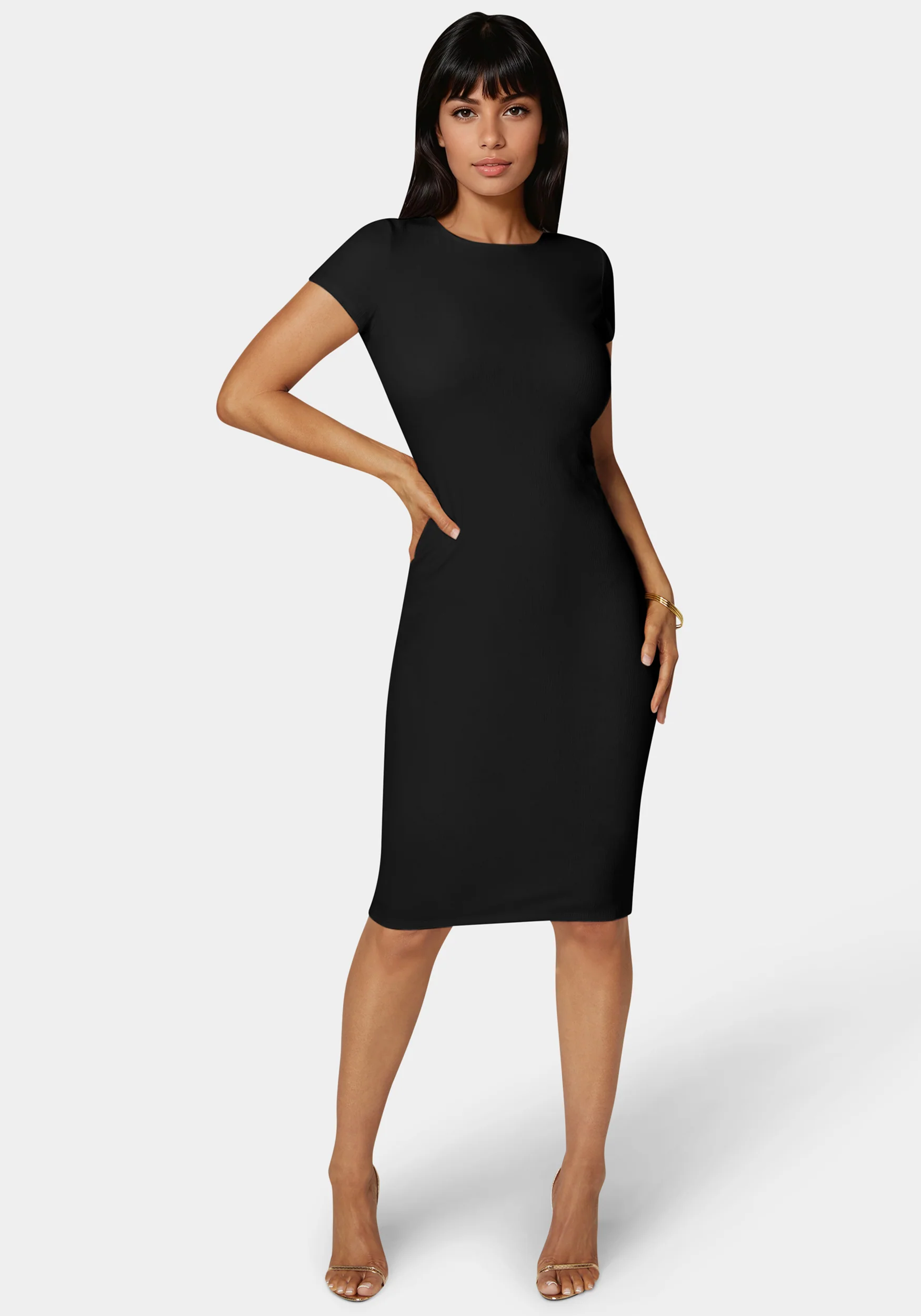 Short Sleeve Midi T-Shirt Ribbed Dress