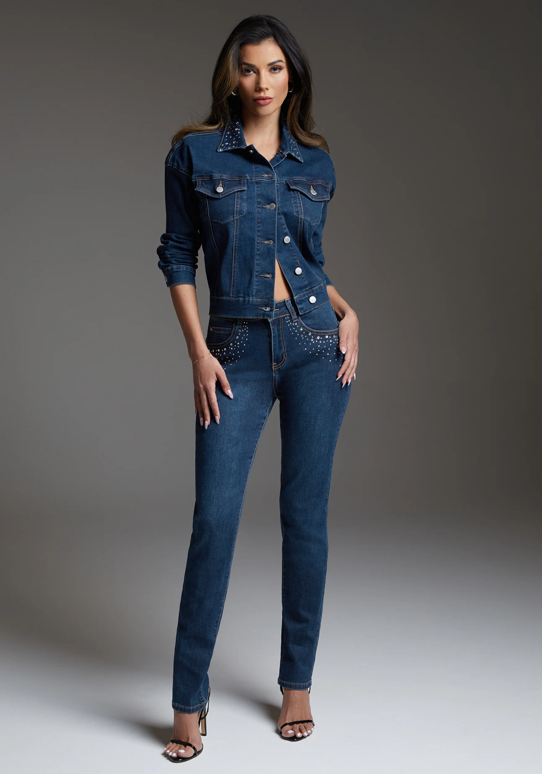bebe Slim Jean Embellished With Crystals by Swarovski