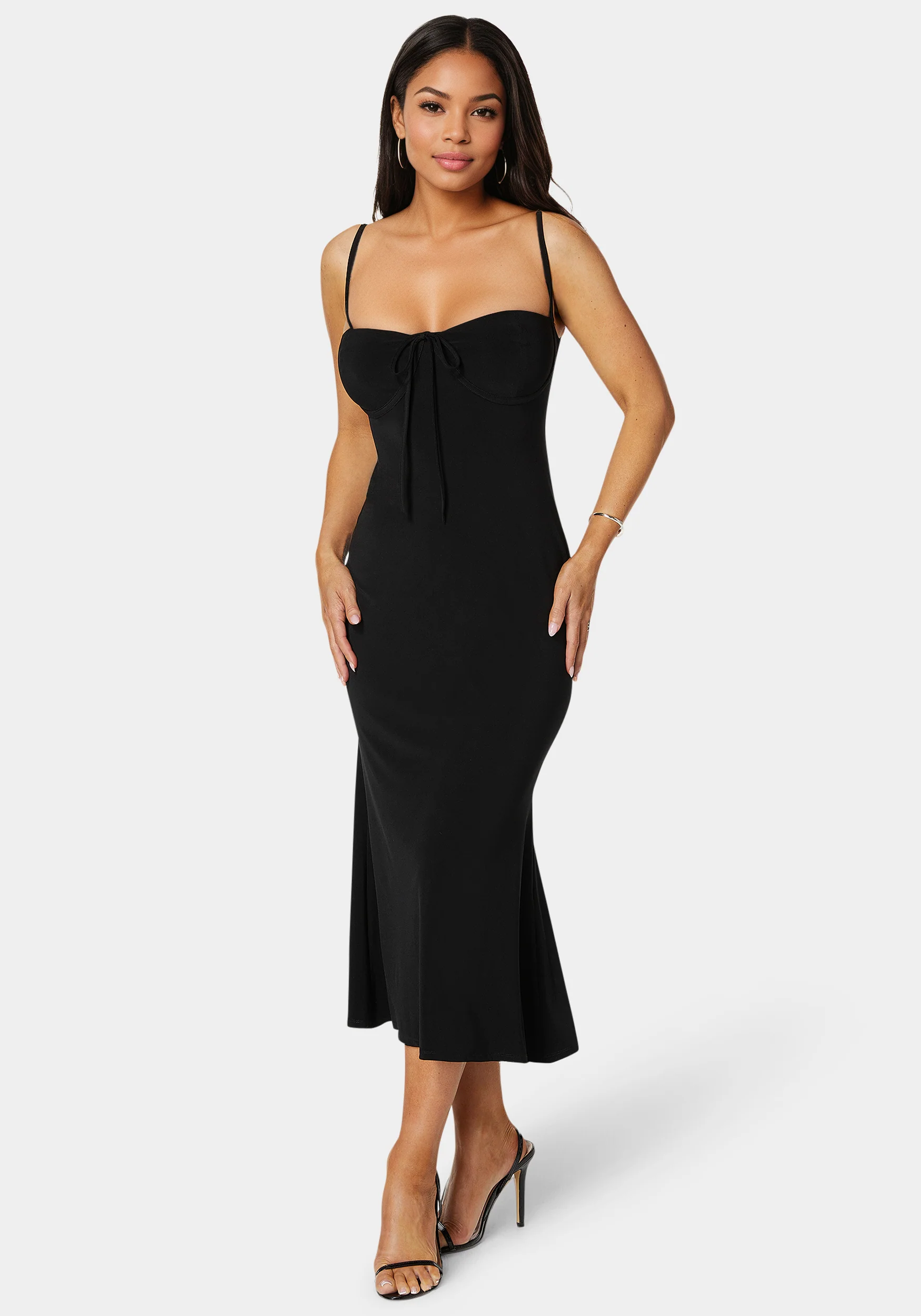 Bow Front Bustier Knit Slip Midi Dress