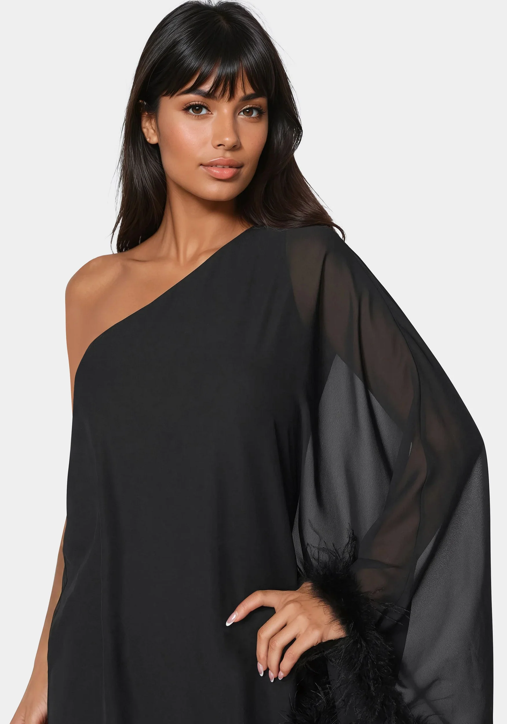 6348-one-shoulder-feather-cape-dress-4.webp One Shoulder Feather Cape Dress