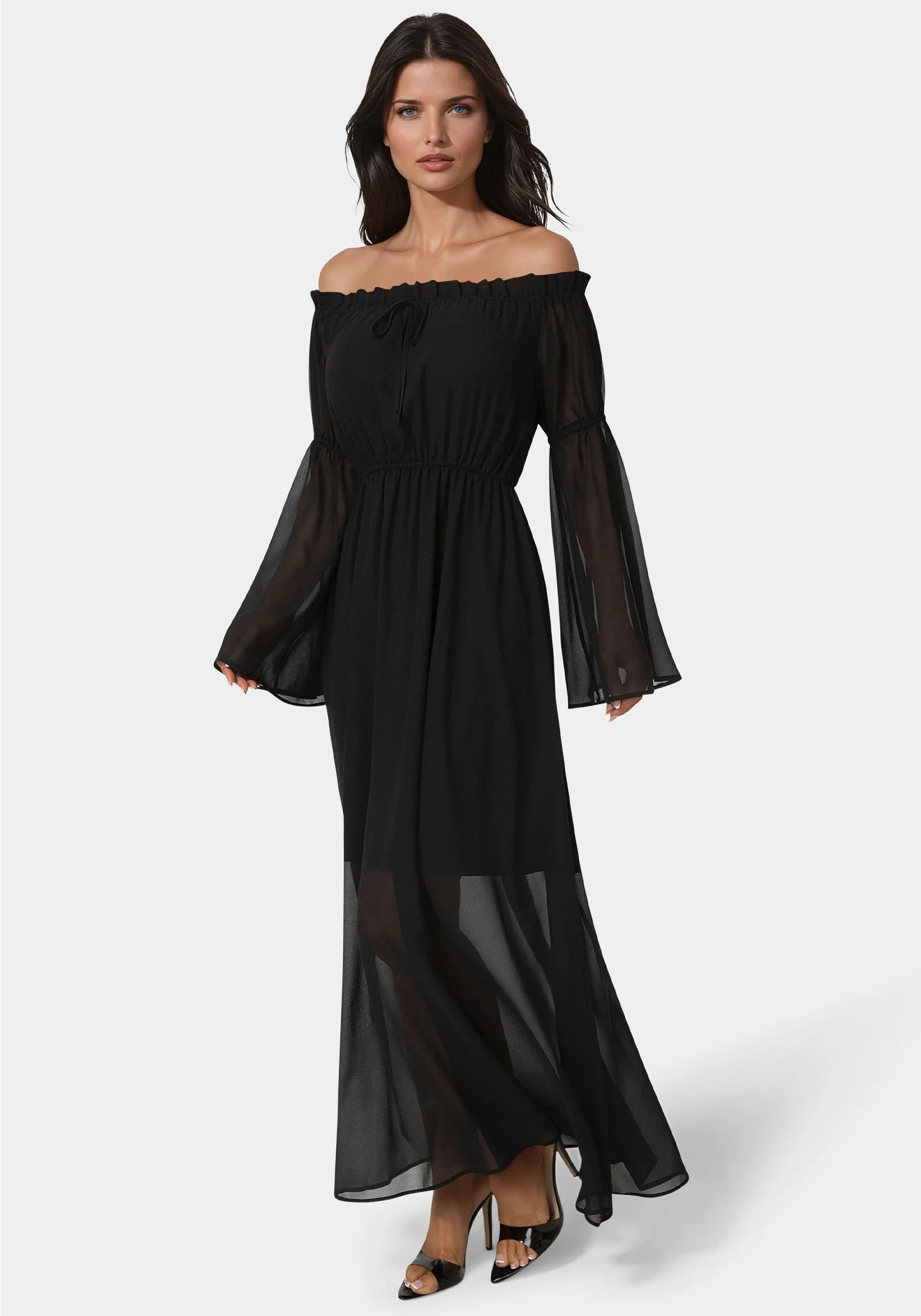 Off the Shoulder Bell Sleeve Maxi Dress