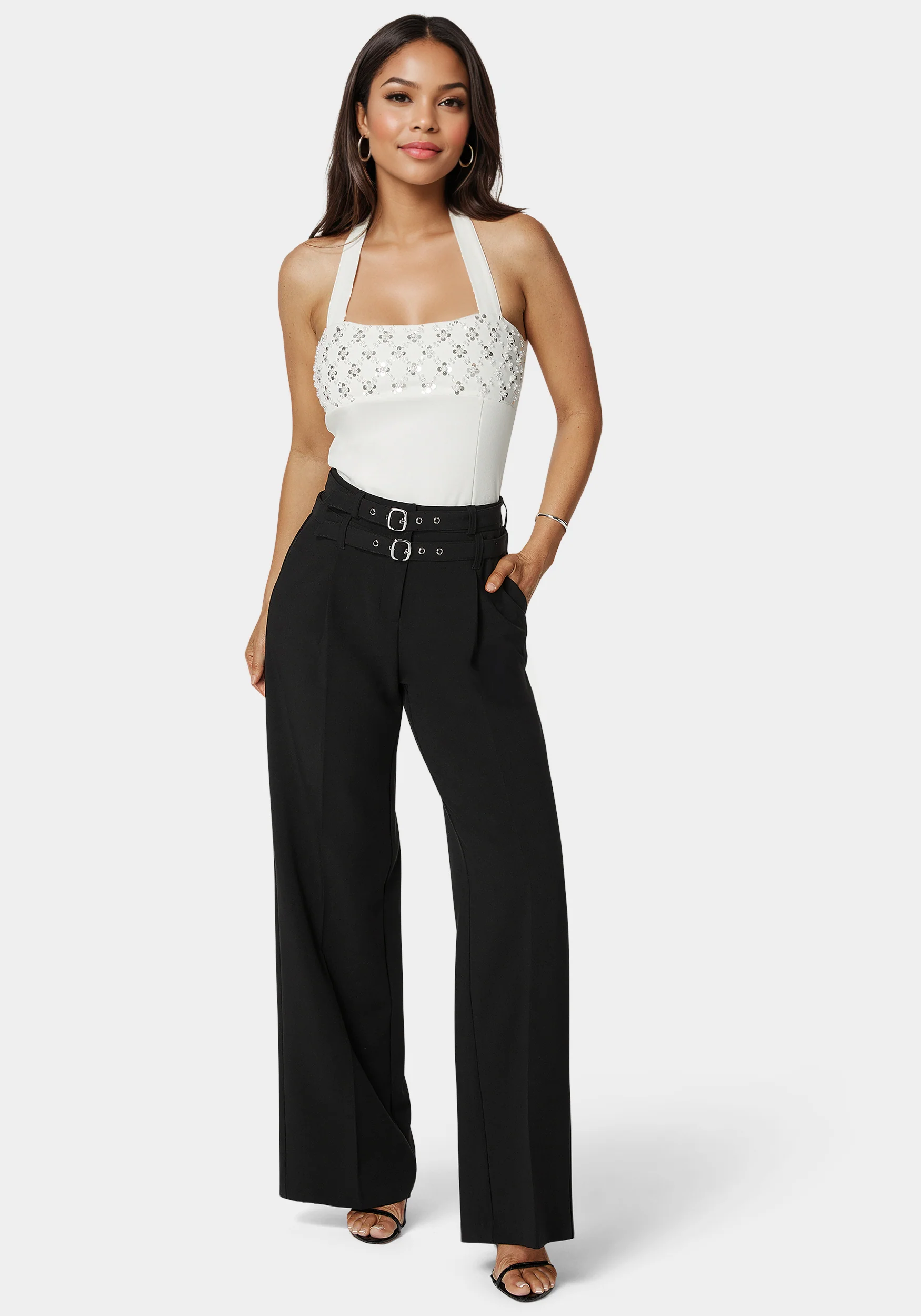 High Waist Double Belted Palazzo Pant