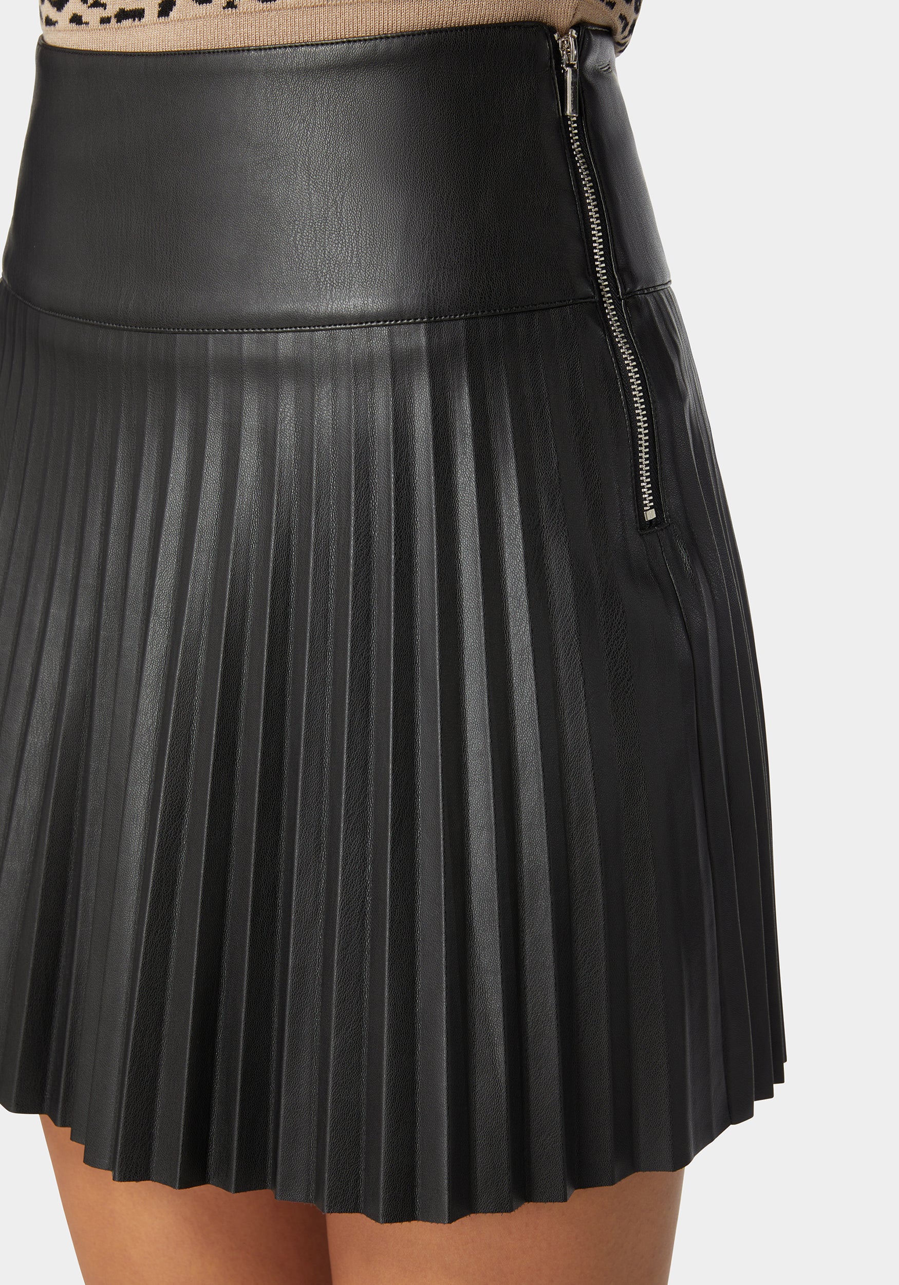 6848-pleated-vegan-leather-mini-skirt-exposed-side-zipper-4.jpg Pleated Vegan Leather Mini Skirt Exposed Side Zipper