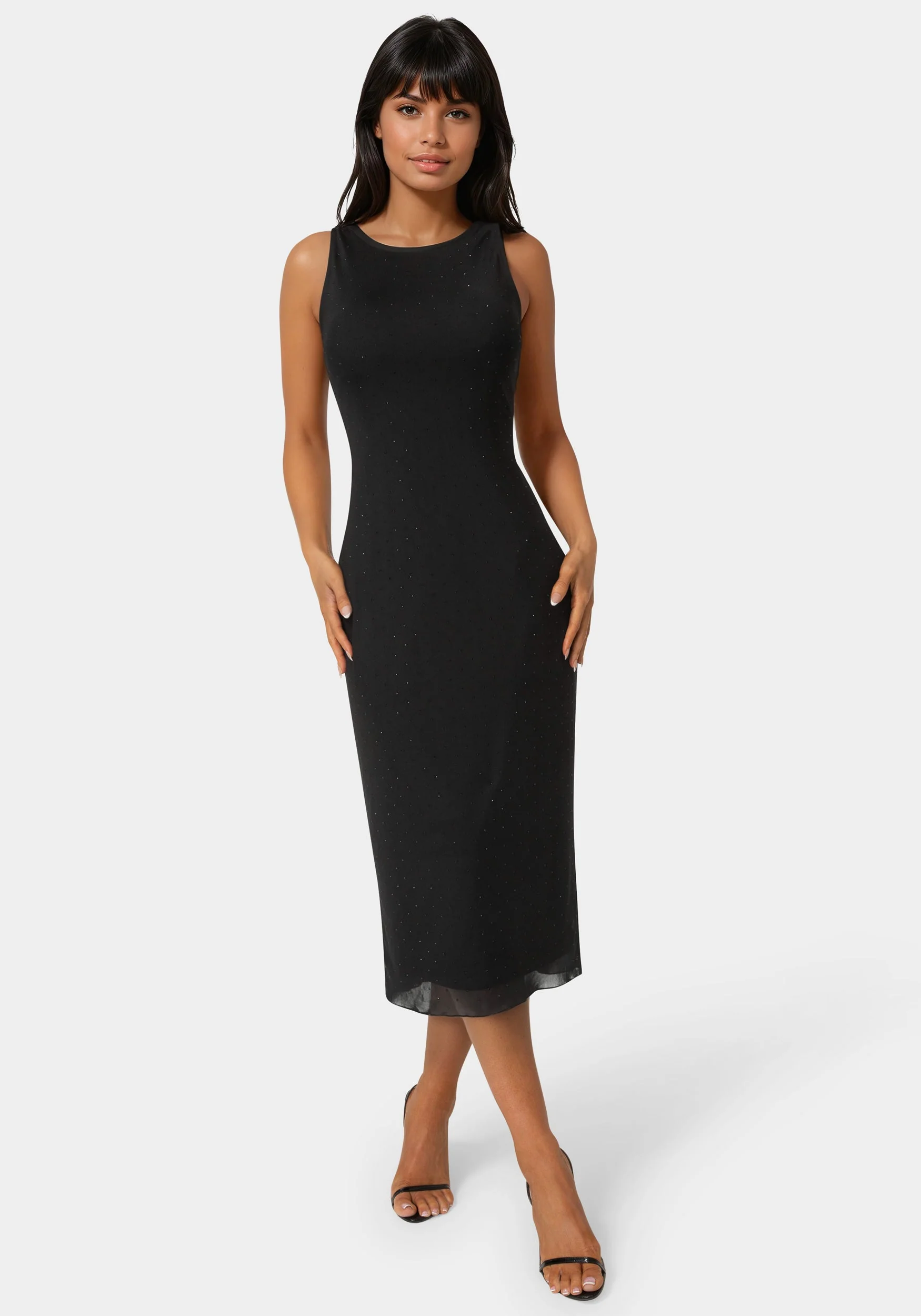 Powermesh Rhinestone Sleeveless Maxi Dress