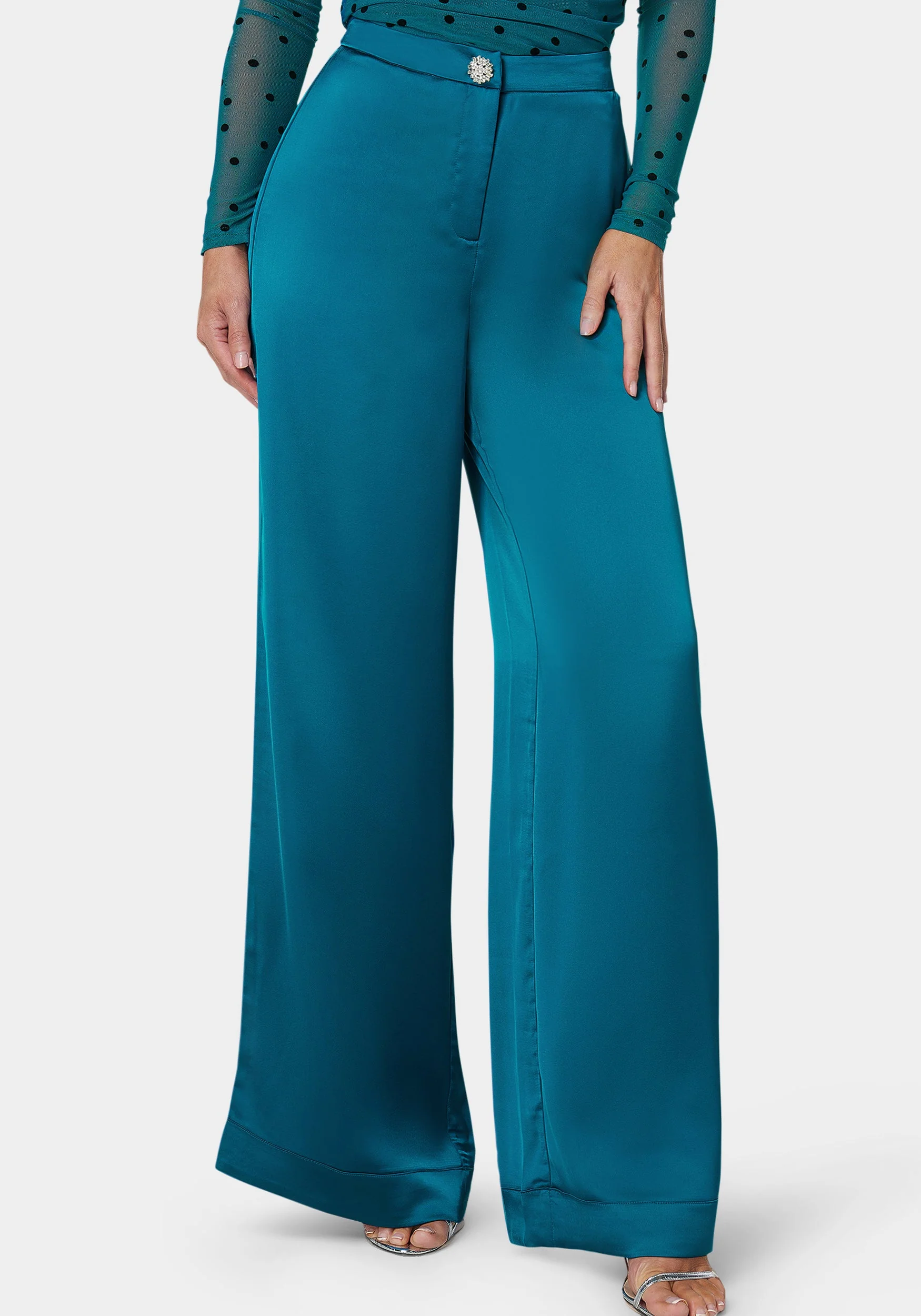 High Waist Satin Wide Leg Pant