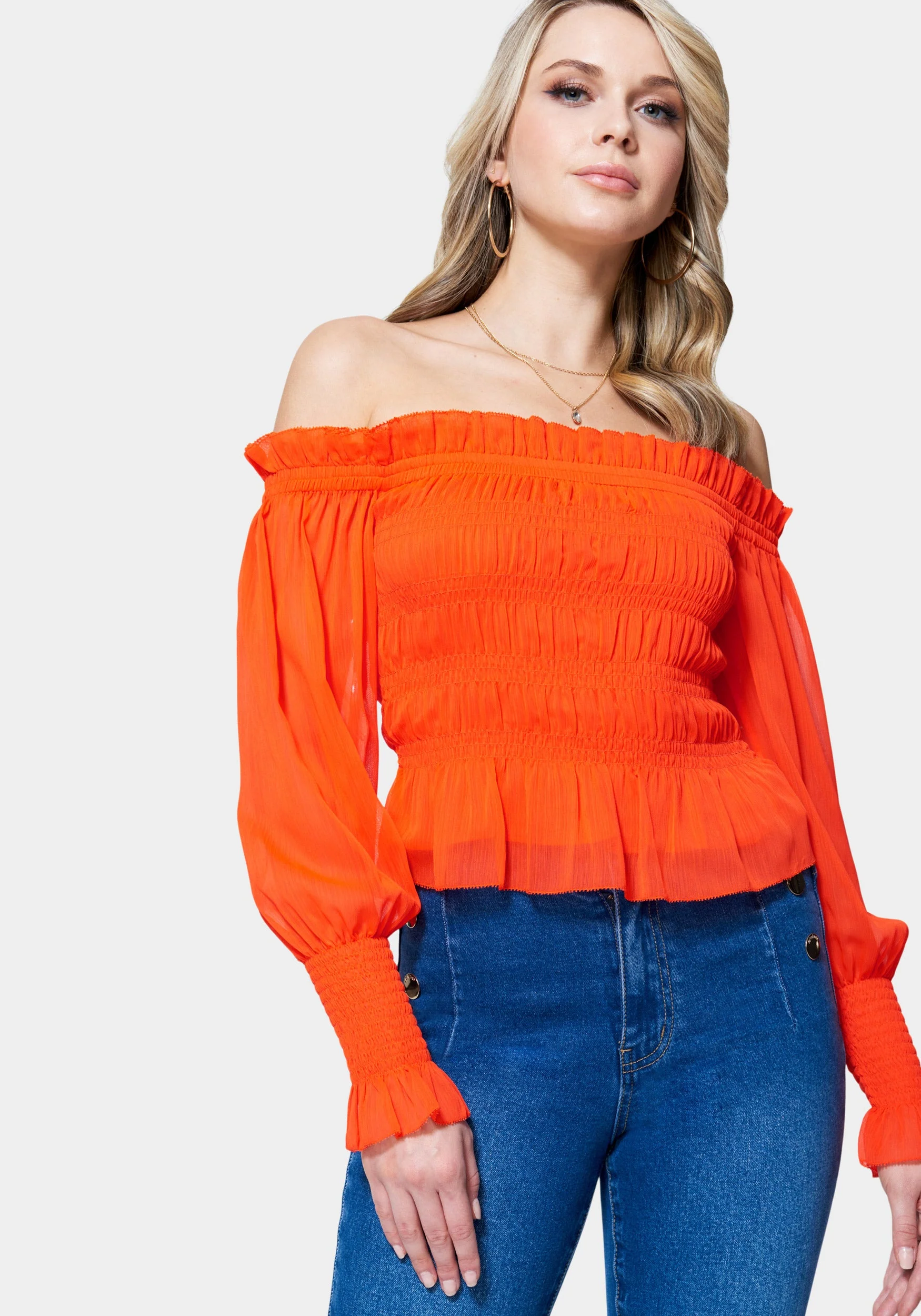 7781-long-sleeve-smocked-off-shoulder-top-1.webp Long Sleeve Smocked Off Shoulder Top