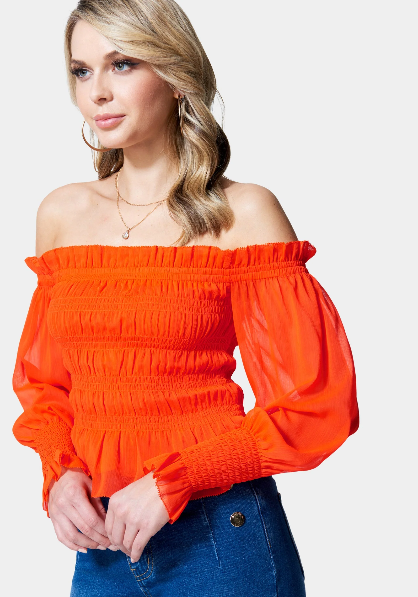 7781-long-sleeve-smocked-off-shoulder-top-2.webp Long Sleeve Smocked Off Shoulder Top