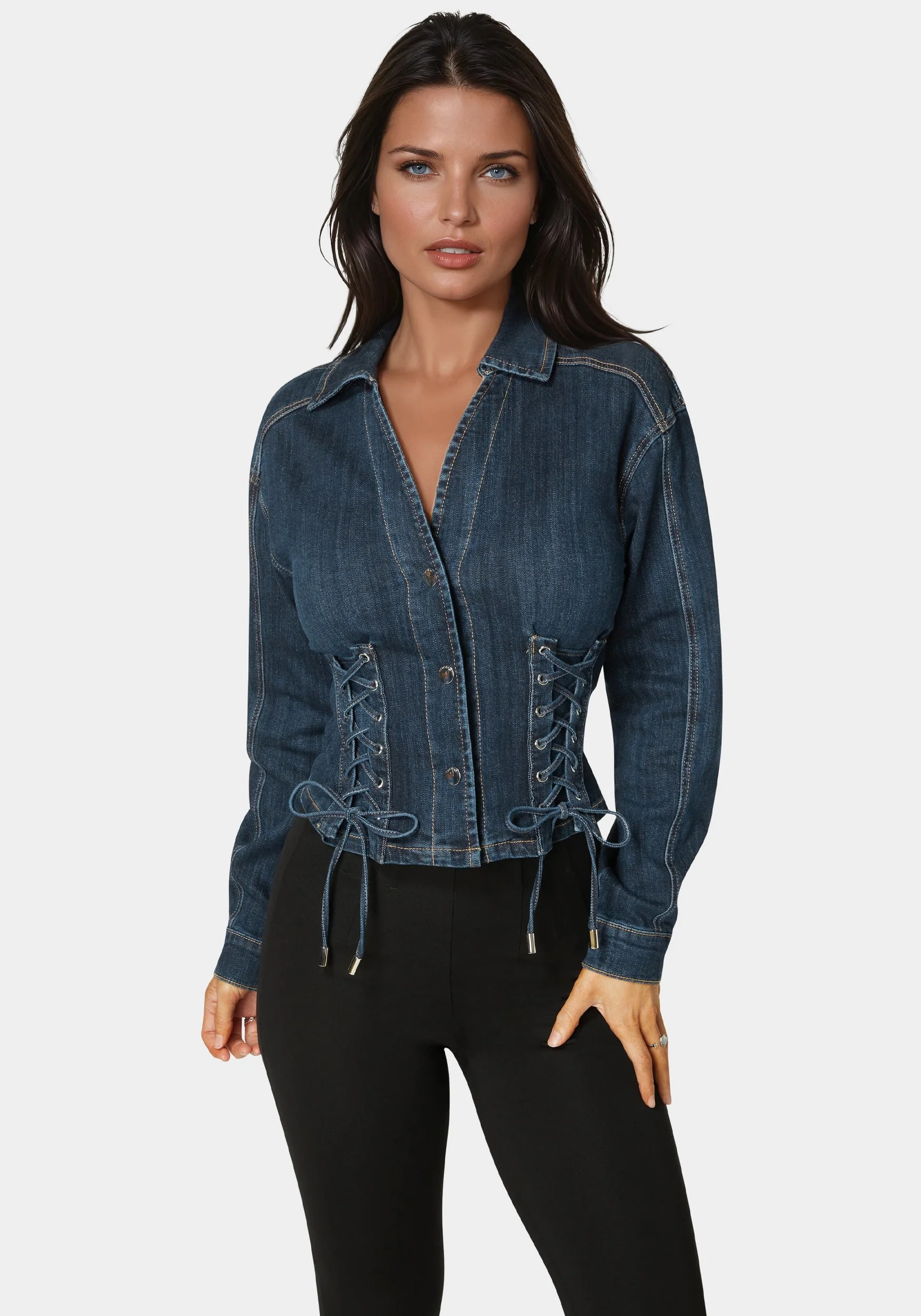 Fitted Corset Lace Up Denim Jacket