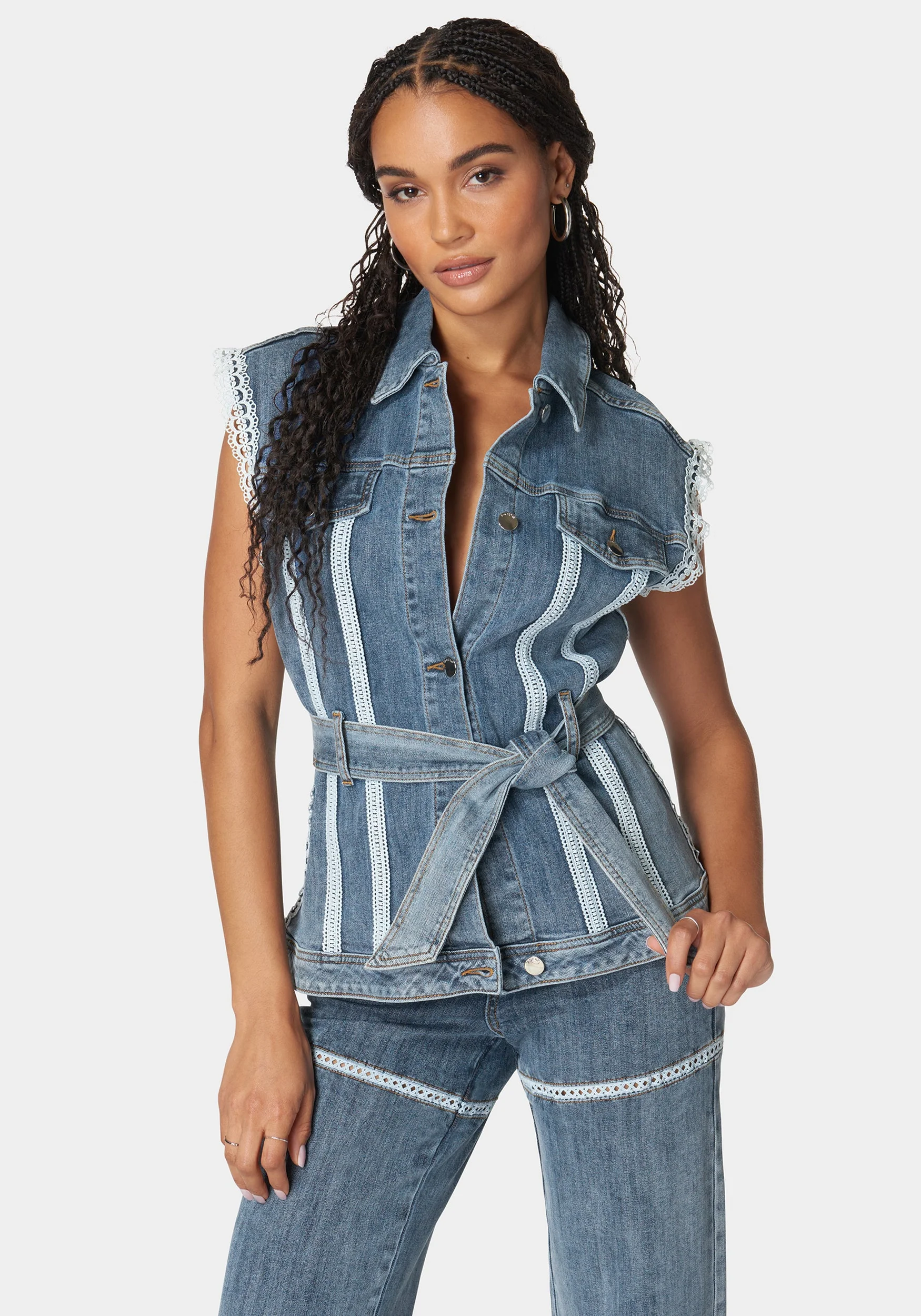 8874-semi-fitted-lace-applique-denim-vest-1.webp Semi Fitted Lace Applique Denim Vest