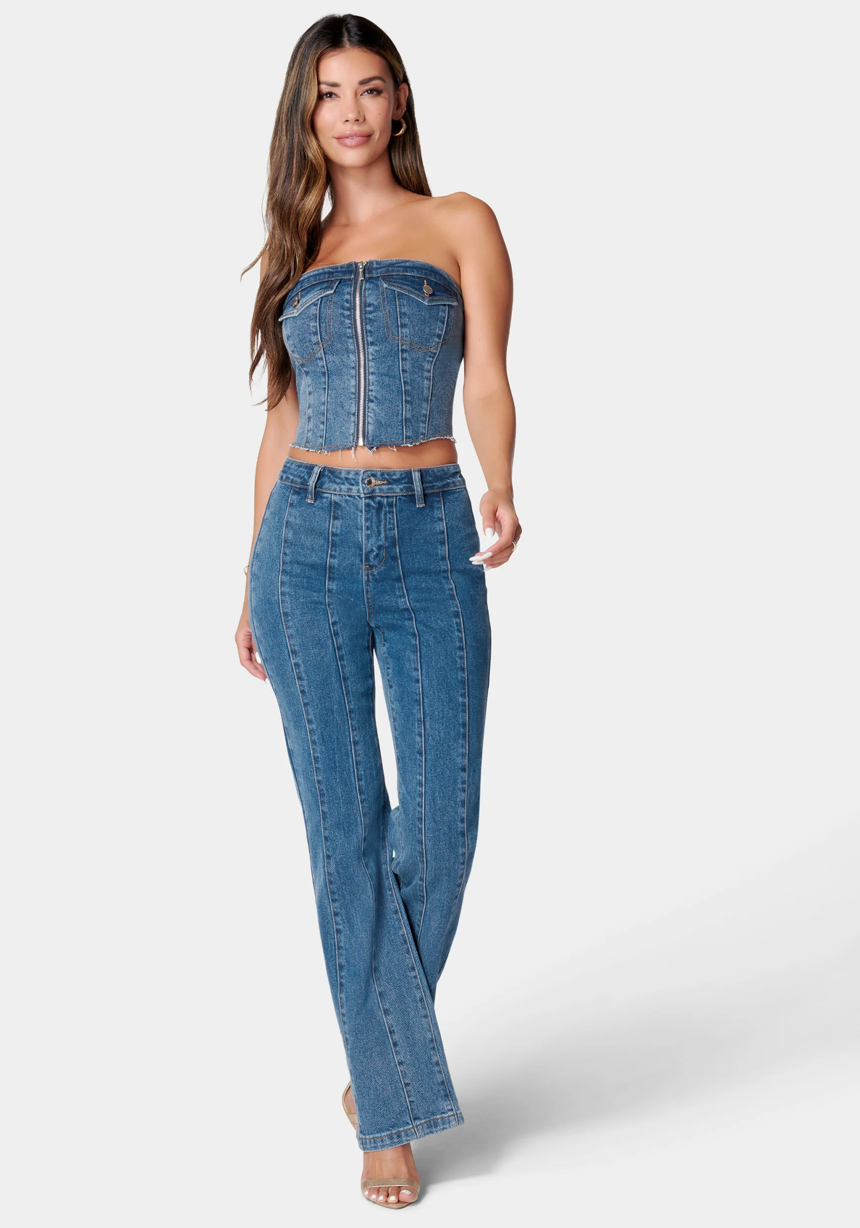 9138-zip-front-smocked-back-denim-bustier-2.webp Zip Front Smocked Back Denim Bustier