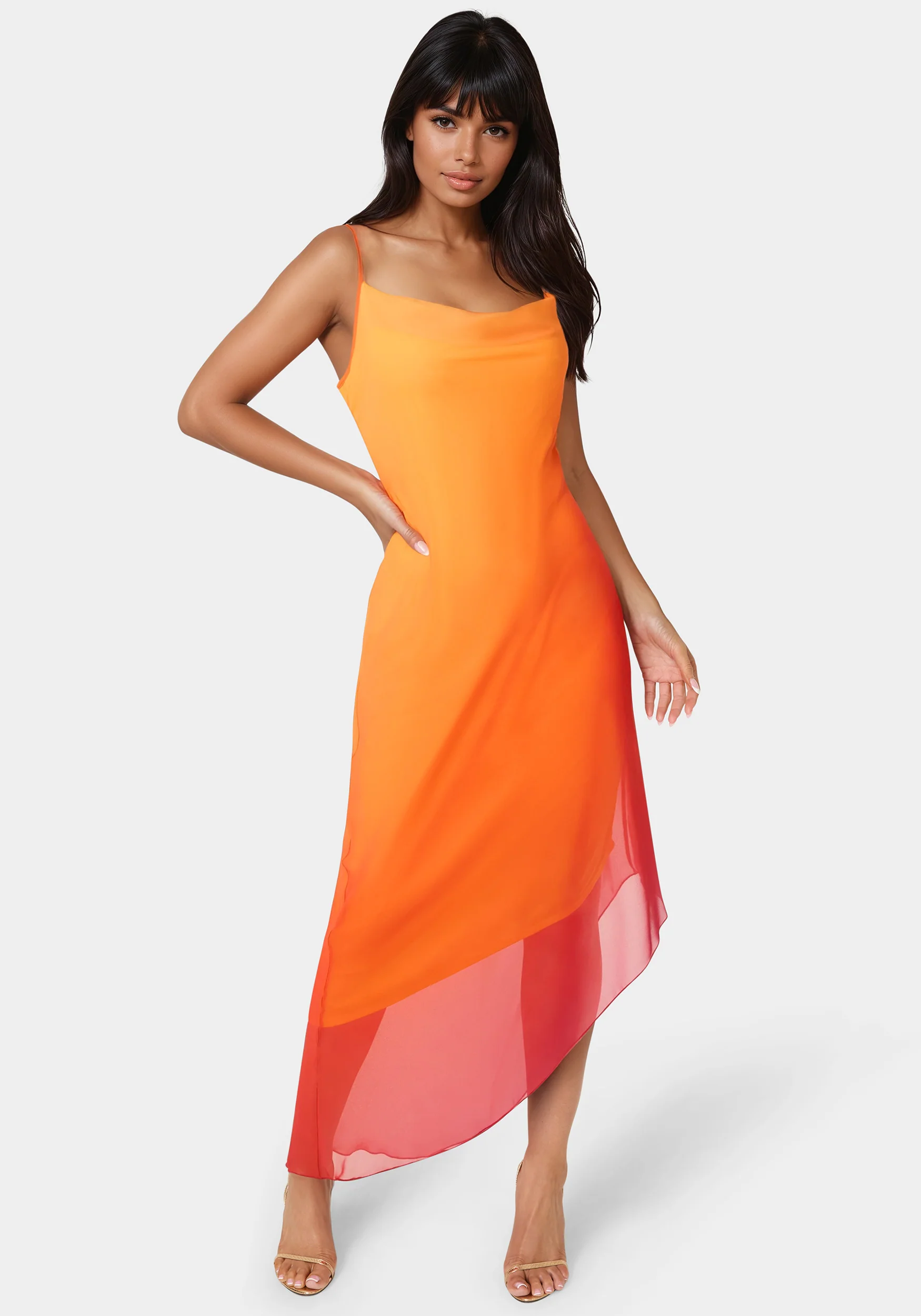 Ombre Chiffon Cowl Dress