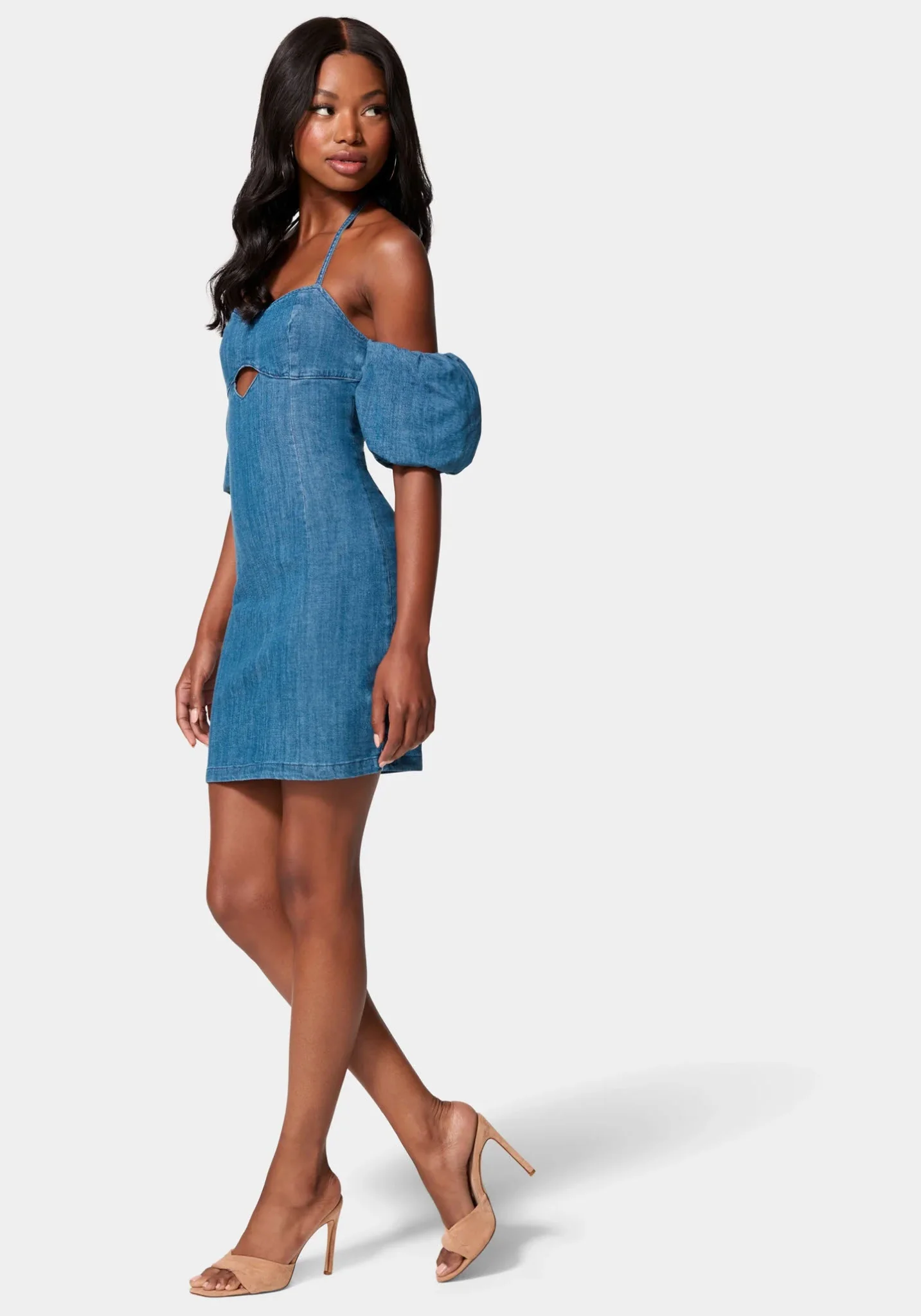 964-off-shoulder-bubble-sleeve-denim-dress-2.webp Off Shoulder Bubble Sleeve Denim Dress